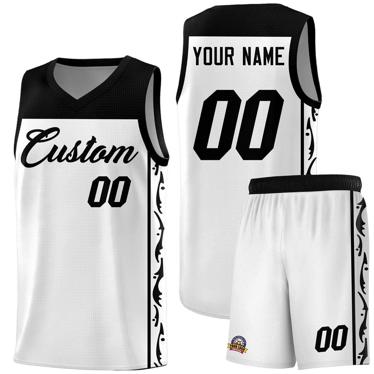 Custom White Side Pattern Sports Uniform Basketball Jersey