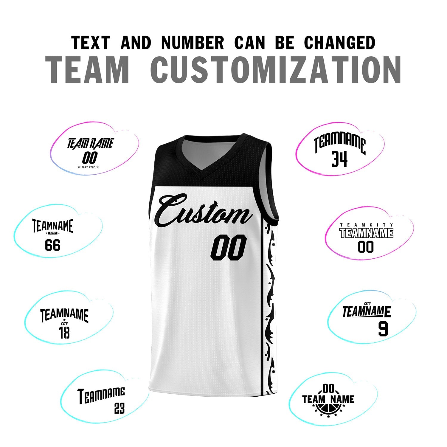 Custom White Side Pattern Sports Uniform Basketball Jersey