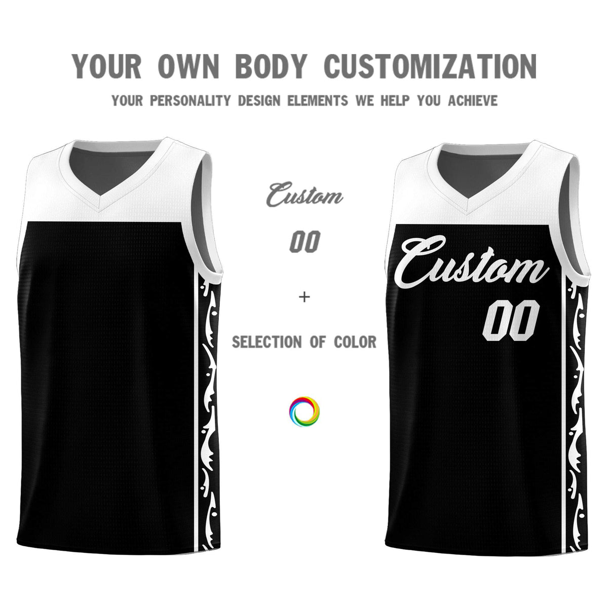 Custom Black Side Pattern Sports Uniform Basketball Jersey