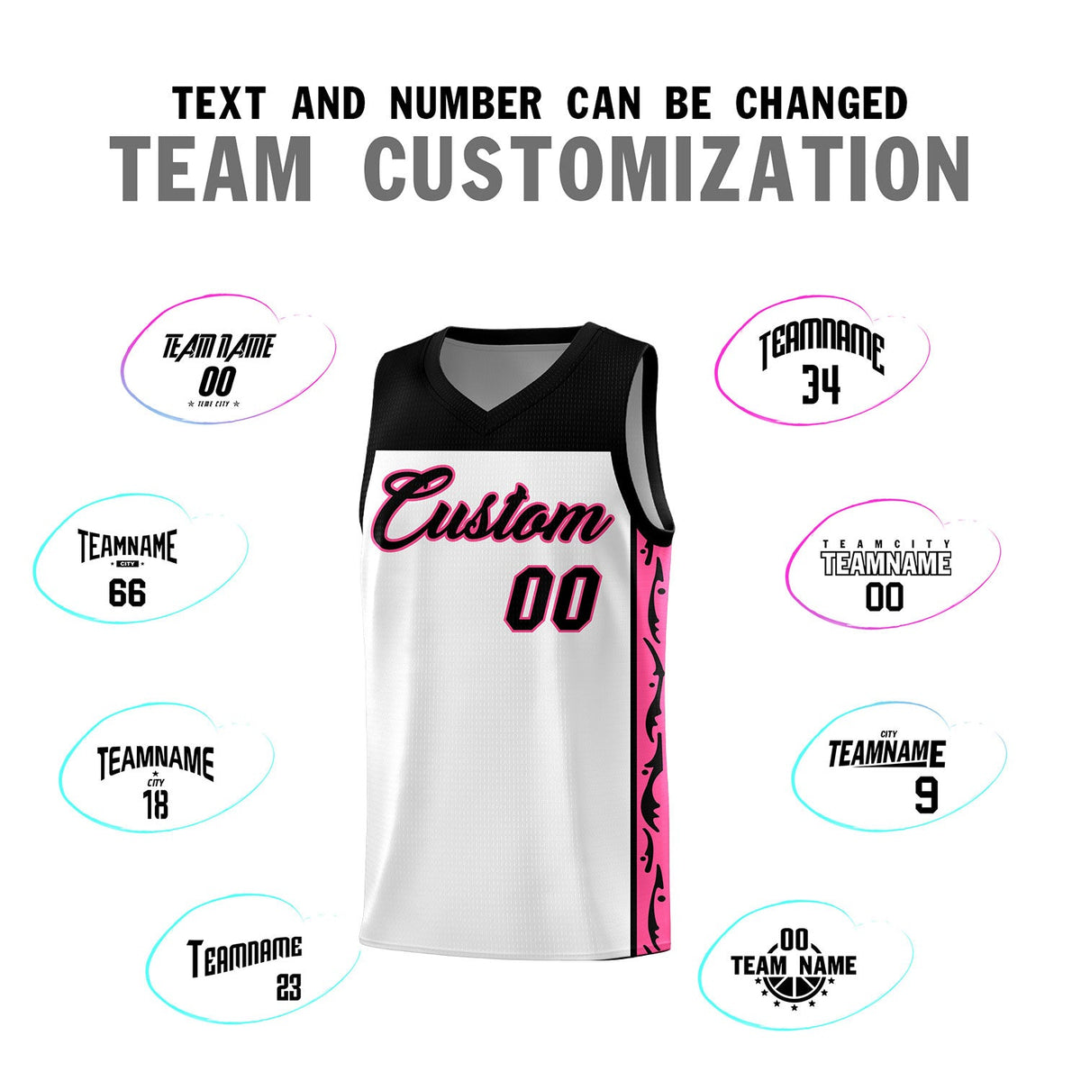Custom White Side Pattern Sports Uniform Basketball Jersey