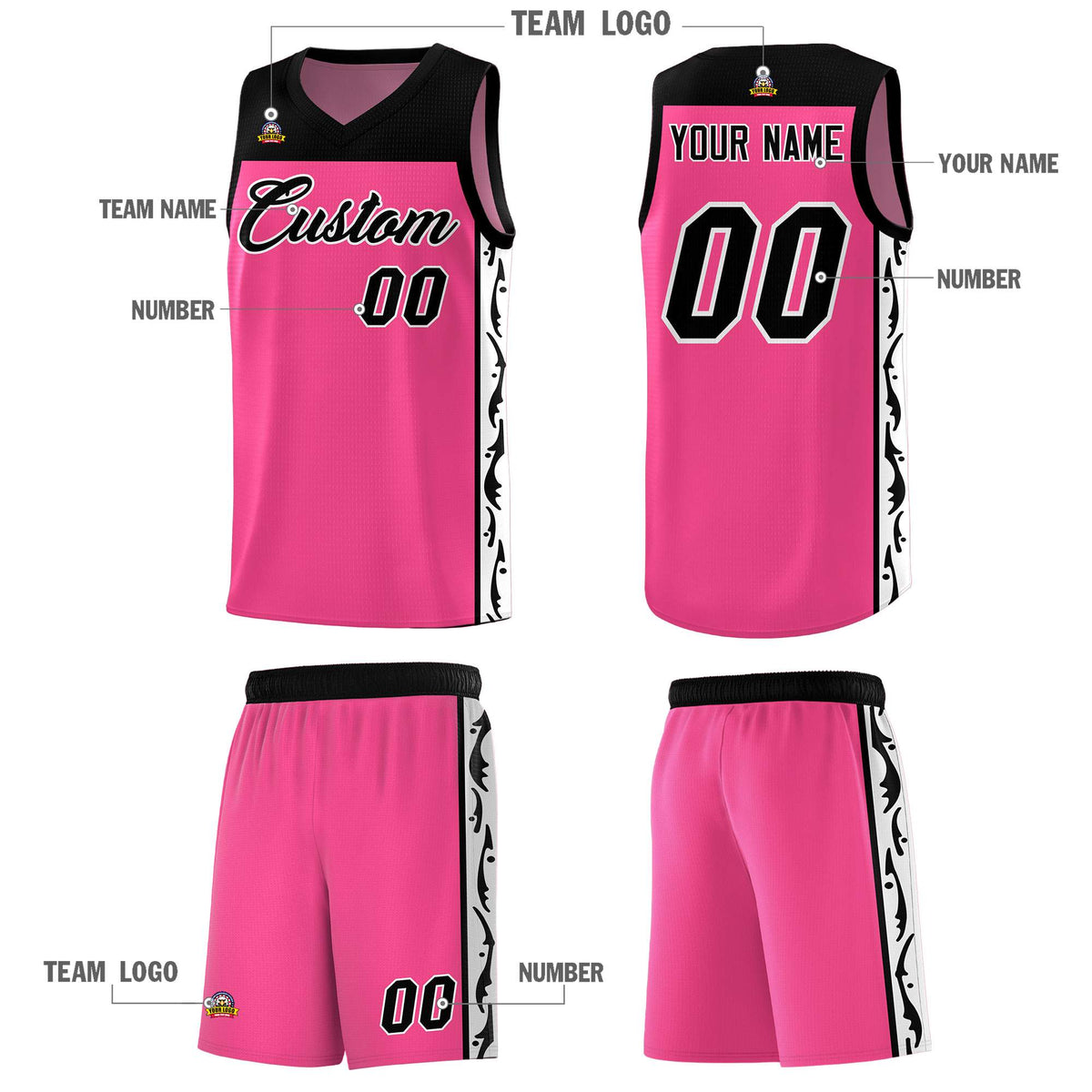 Custom Pink Side Pattern Sports Uniform Basketball Jersey