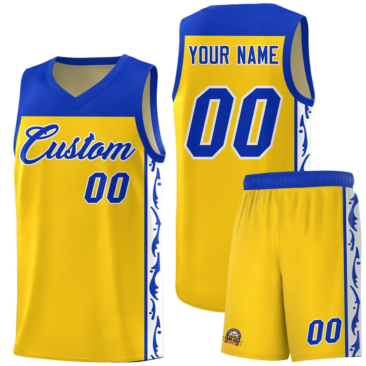 Custom Gold Side Pattern Sports Uniform Basketball Jersey