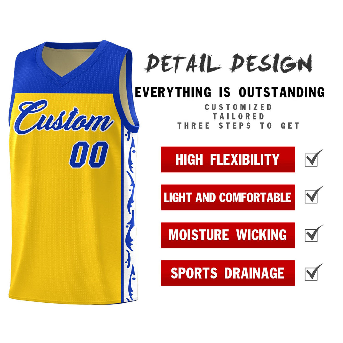 Custom Gold Side Pattern Sports Uniform Basketball Jersey