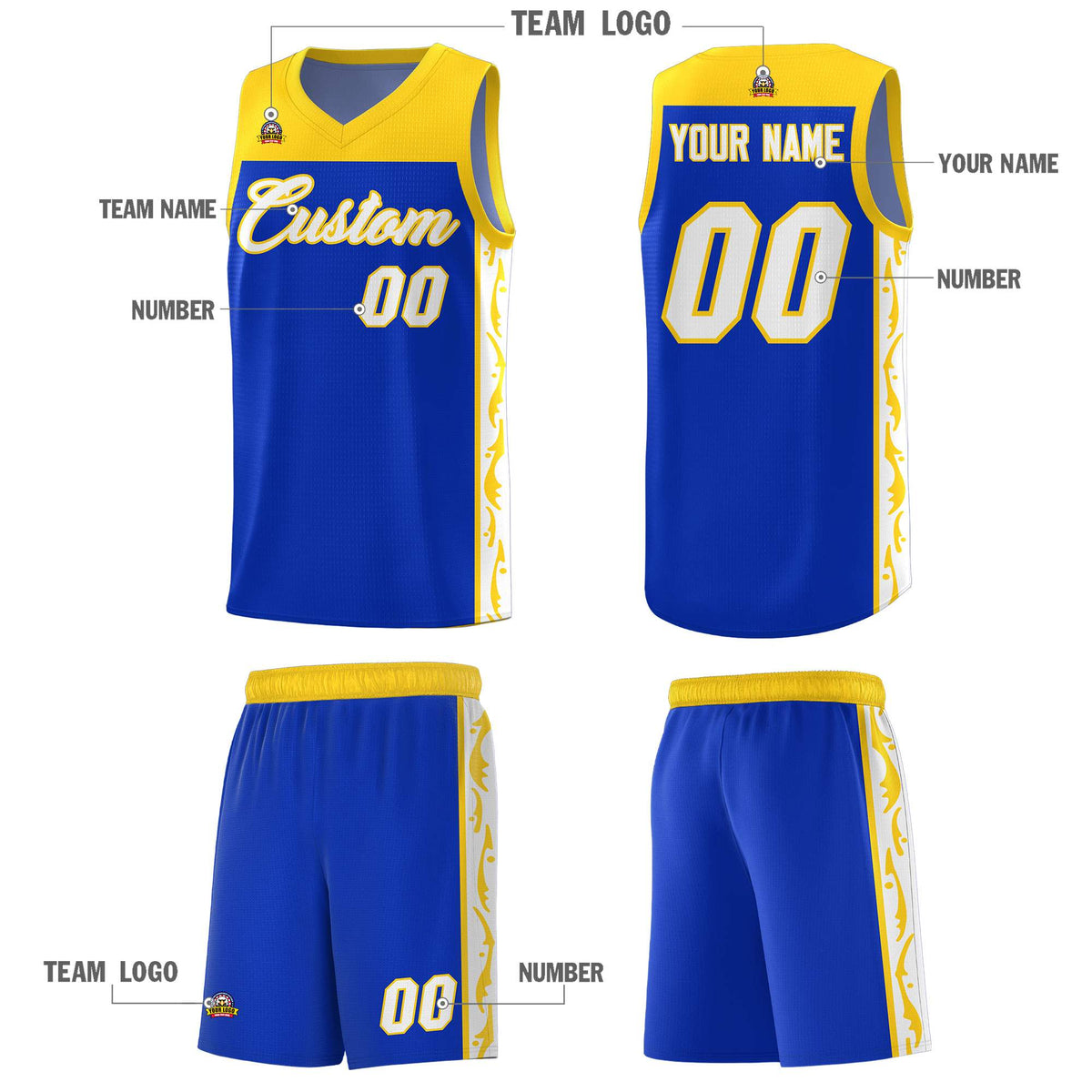 Custom Royal Side Pattern Sports Uniform Basketball Jersey