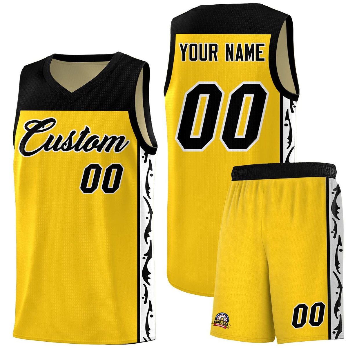 Custom Gold Side Pattern Sports Uniform Basketball Jersey