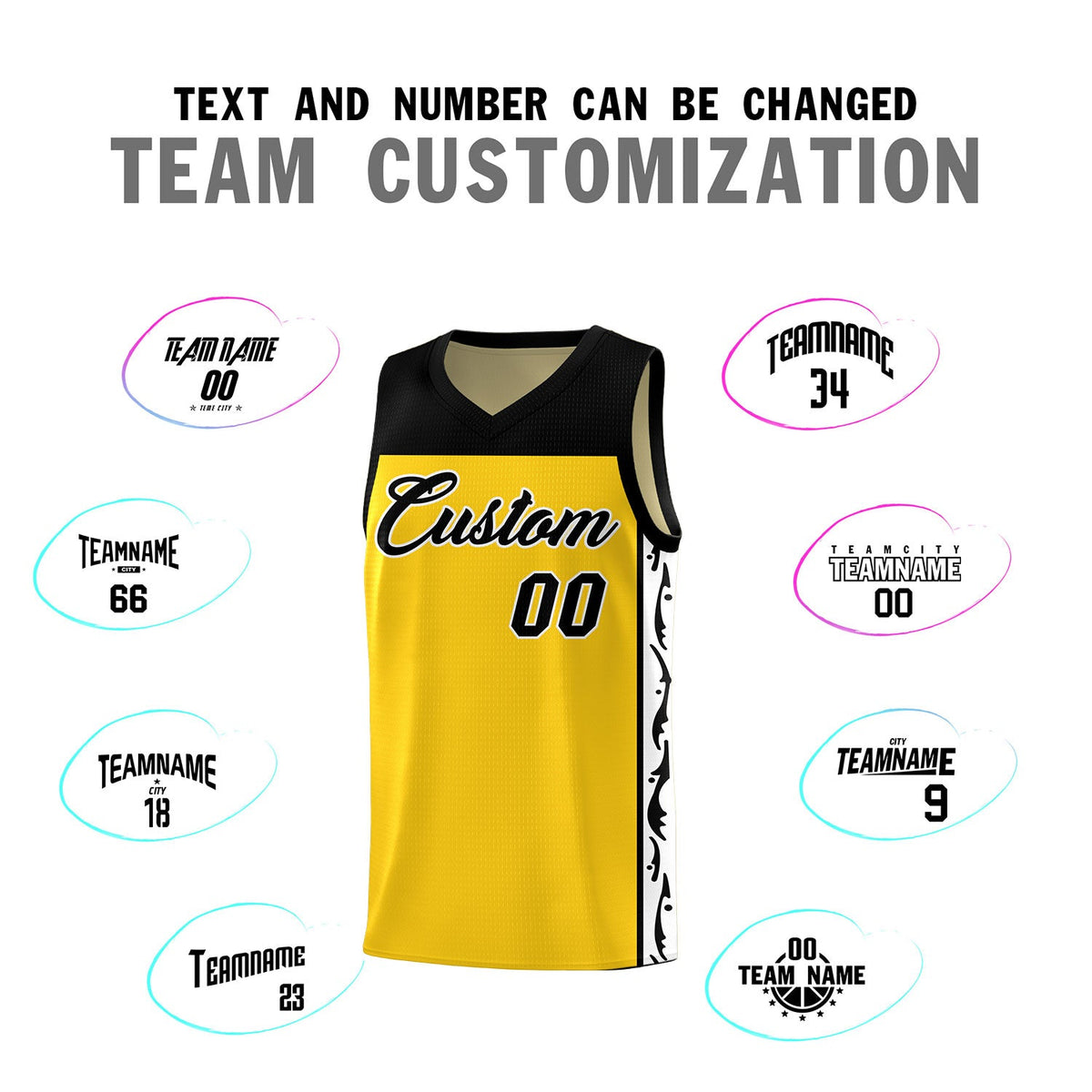 Custom Gold Side Pattern Sports Uniform Basketball Jersey