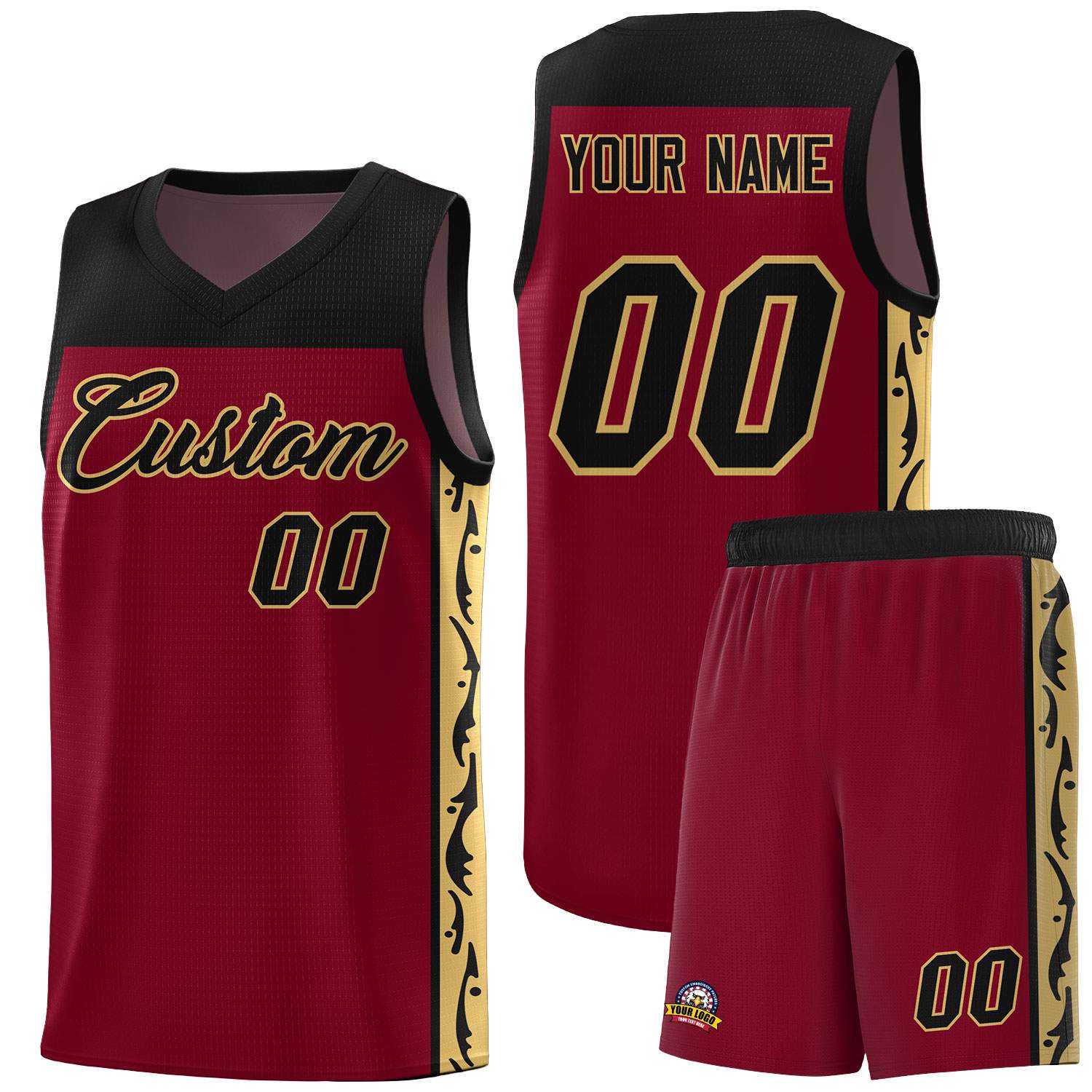 Custom Crimson Side Pattern Sports Uniform Basketball Jersey
