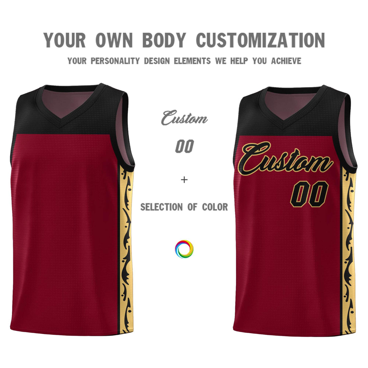 Custom Crimson Side Pattern Sports Uniform Basketball Jersey