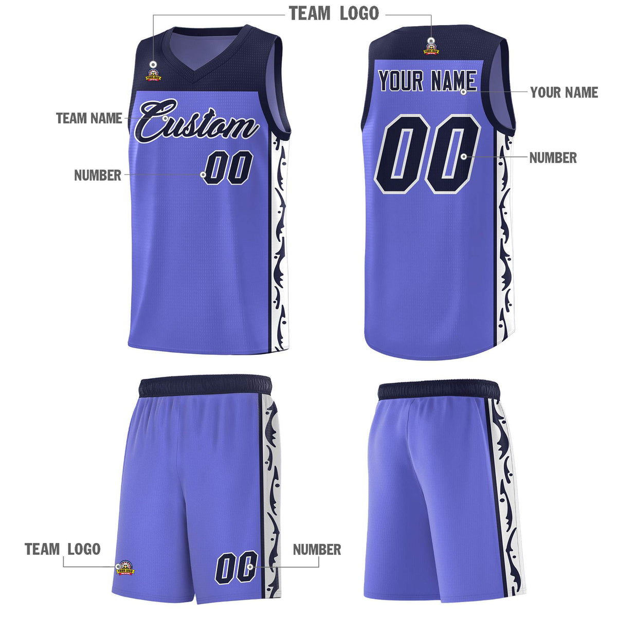 Custom Purple Side Pattern Sports Uniform Basketball Jersey