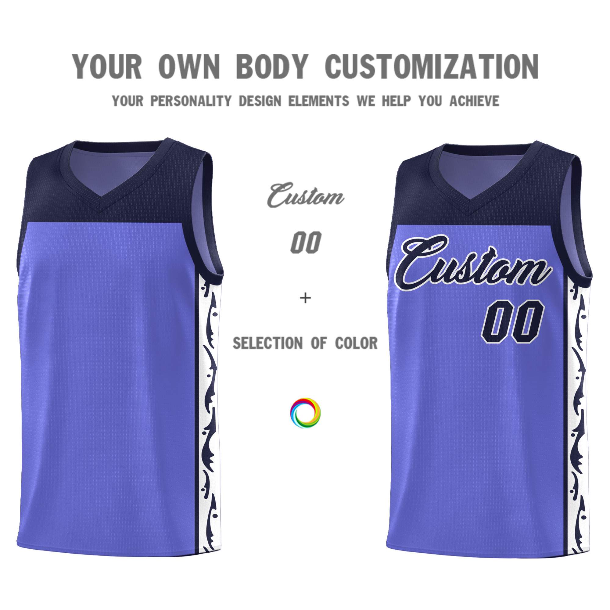 Custom Purple Side Pattern Sports Uniform Basketball Jersey