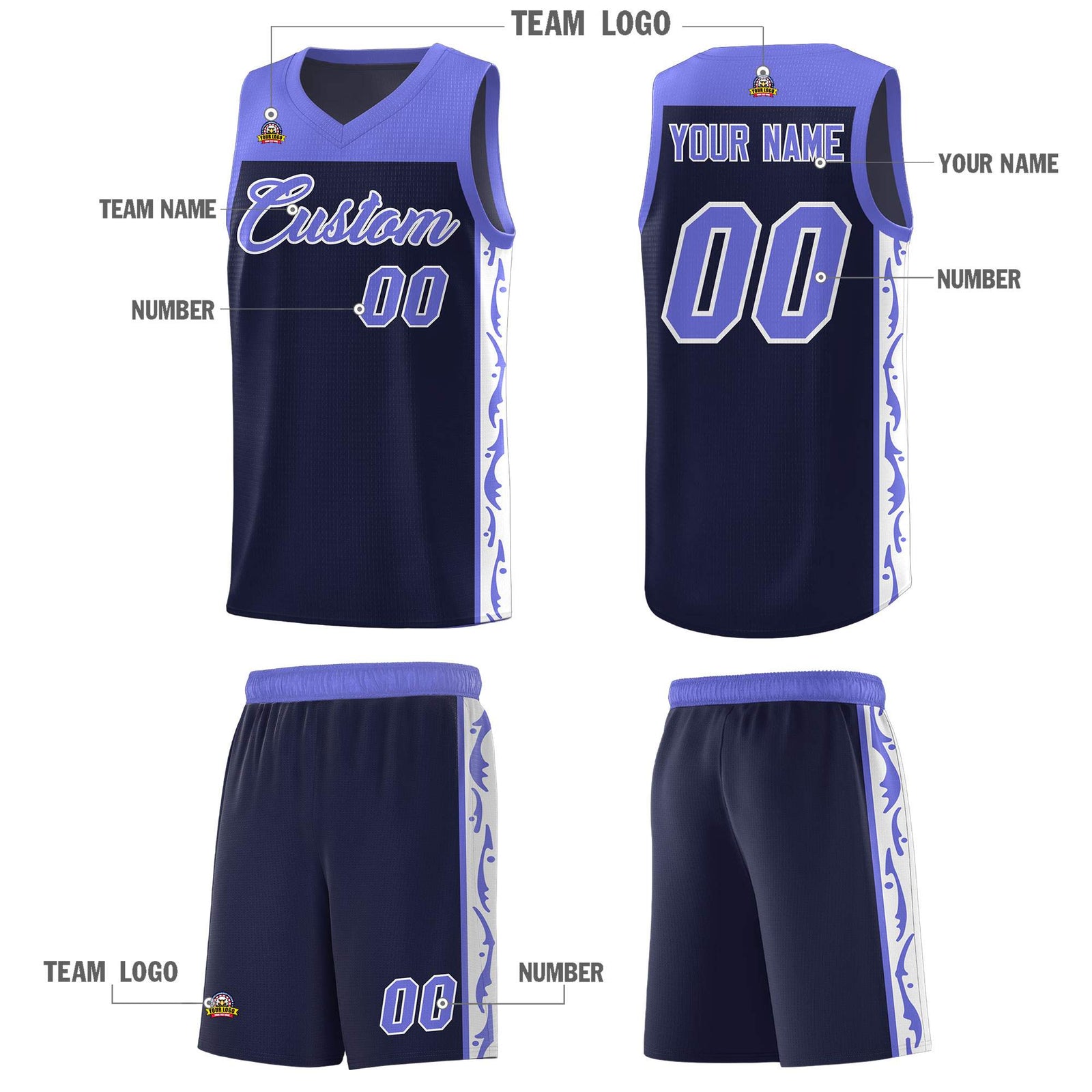 Custom Navy Side Pattern Sports Uniform Basketball Jersey