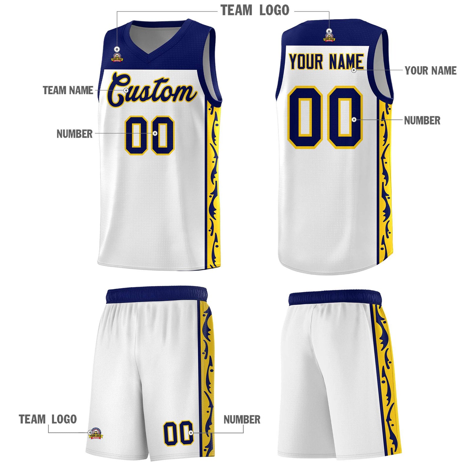Custom White Side Pattern Sports Uniform Basketball Jersey