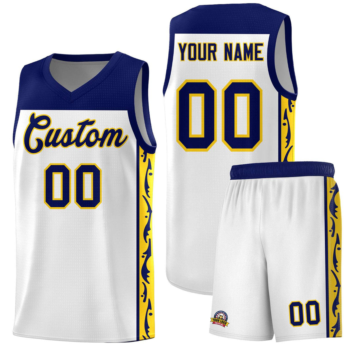 Custom White Side Pattern Sports Uniform Basketball Jersey