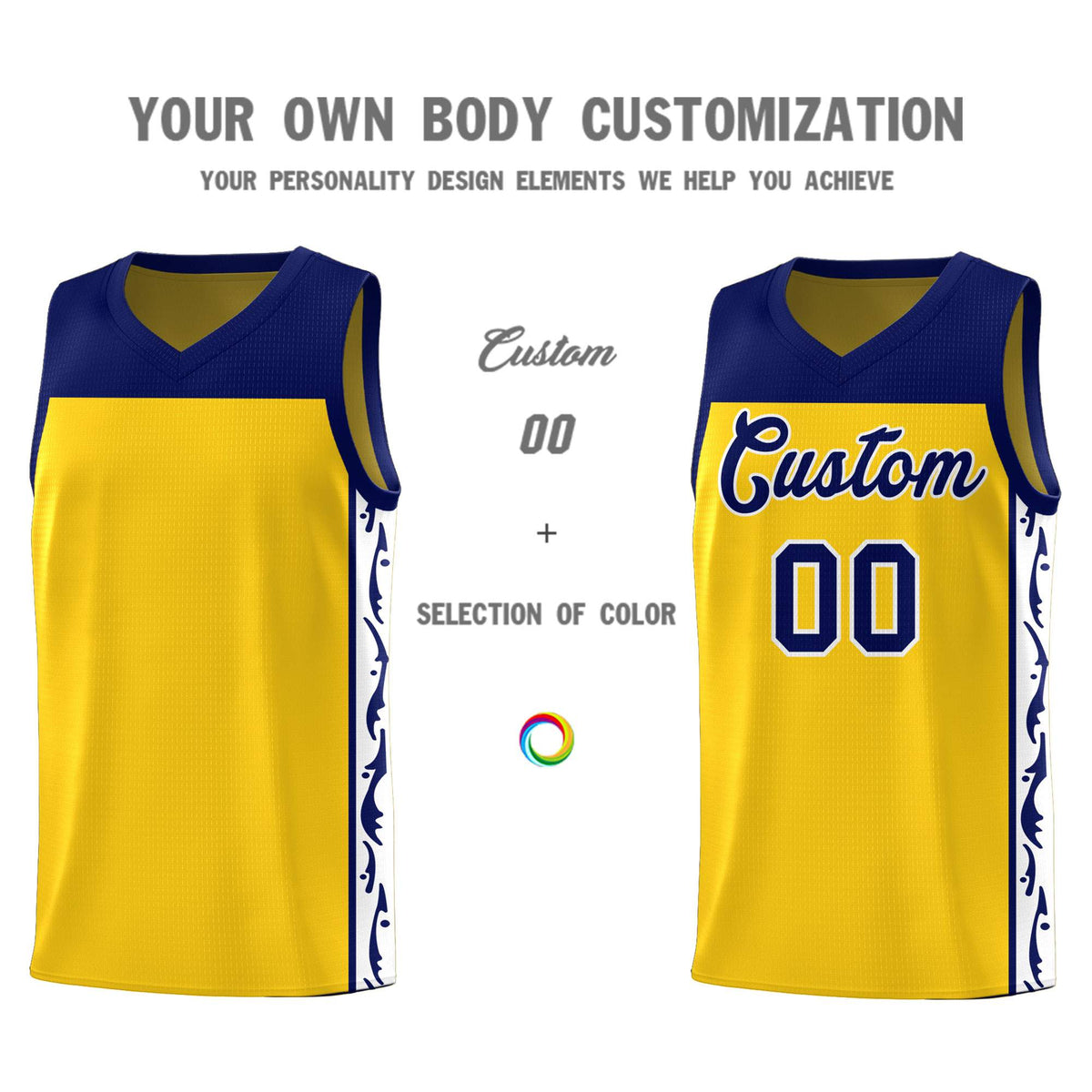 Custom Gold Side Pattern Sports Uniform Basketball Jersey