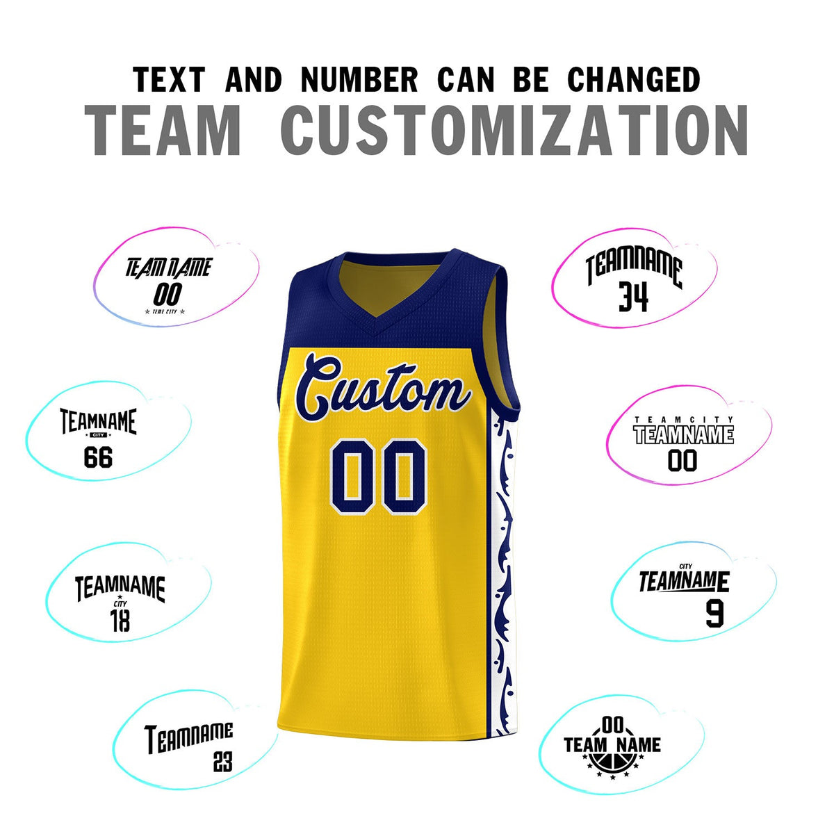 Custom Gold Side Pattern Sports Uniform Basketball Jersey