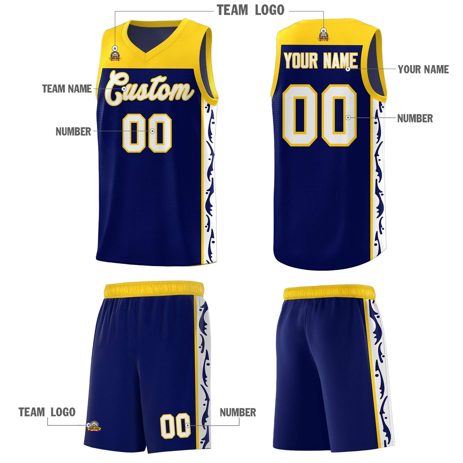 Custom Navy Side Pattern Sports Uniform Basketball Jersey