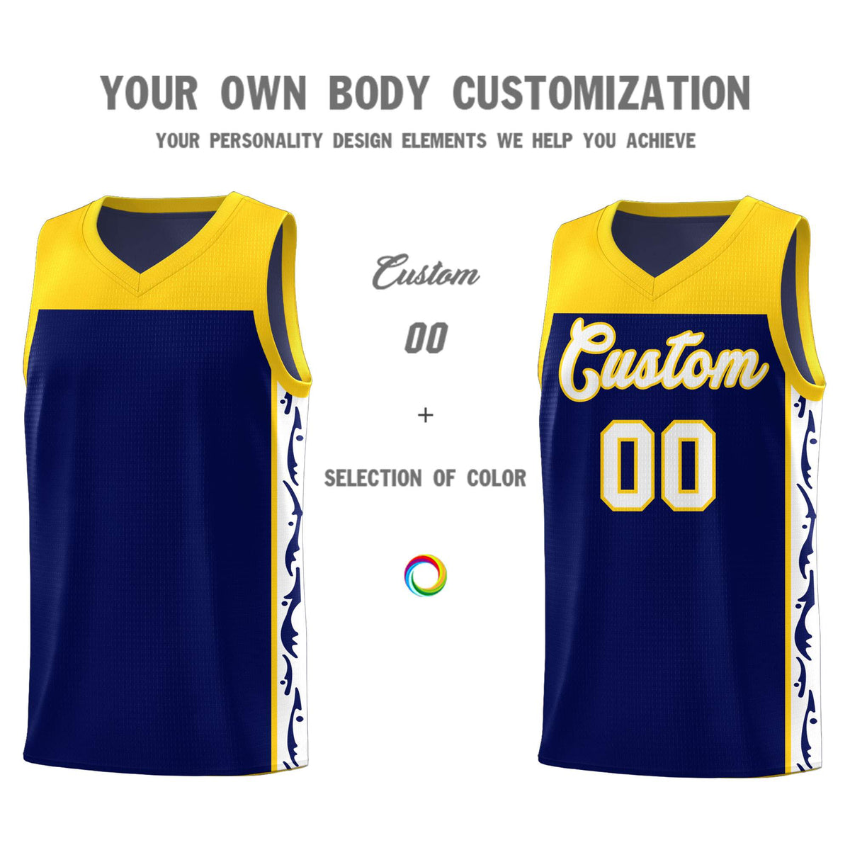 Custom Navy Side Pattern Sports Uniform Basketball Jersey