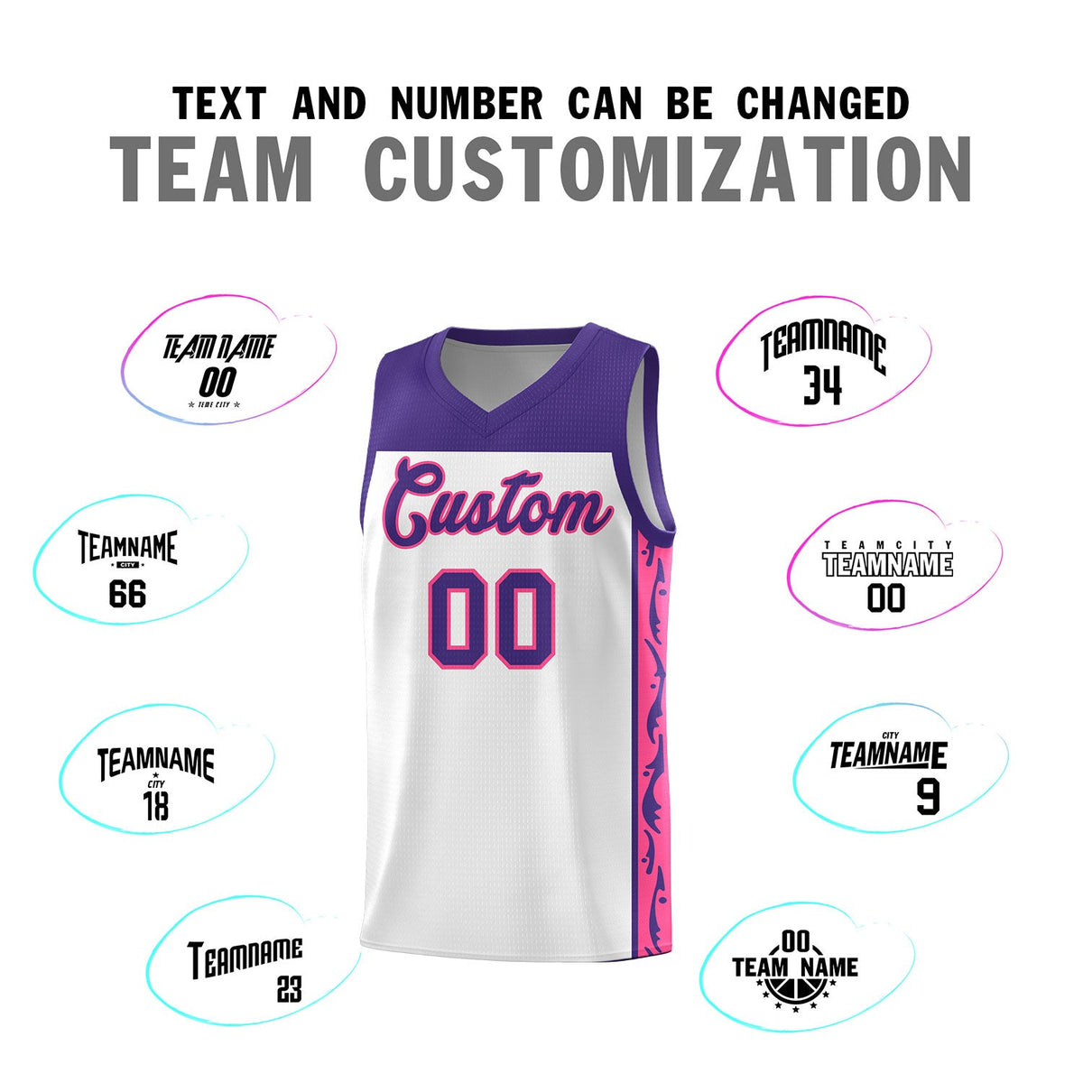 Custom White Side Pattern Sports Uniform Basketball Jersey