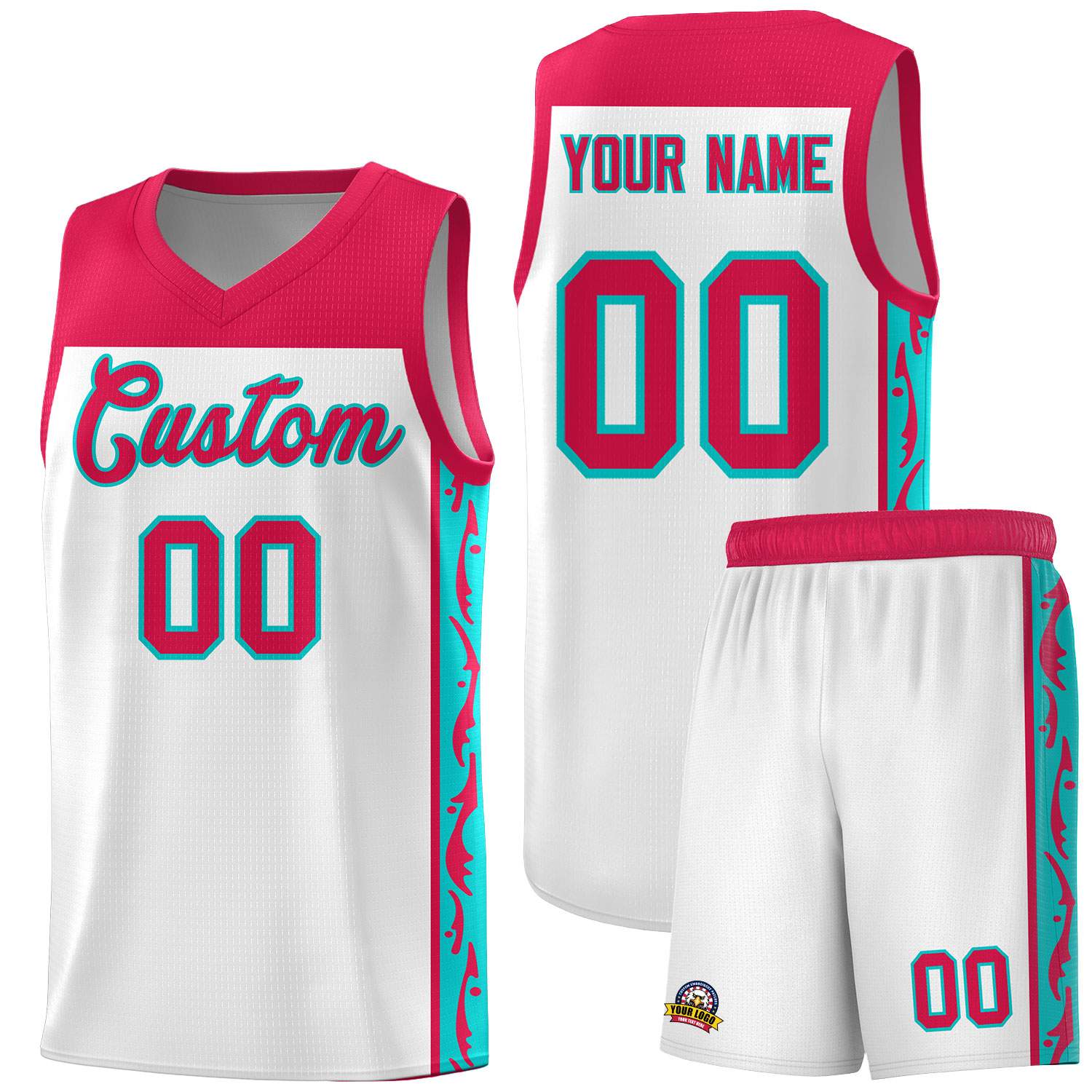 Custom White Side Pattern Sports Uniform Basketball Jersey