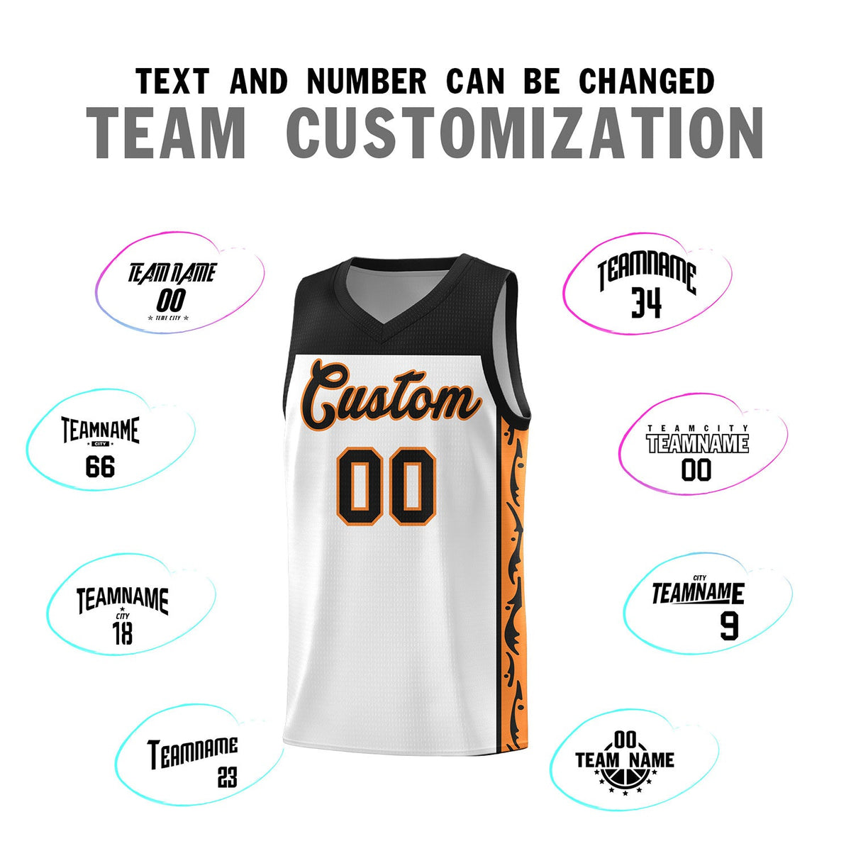 Custom White Side Pattern Sports Uniform Basketball Jersey
