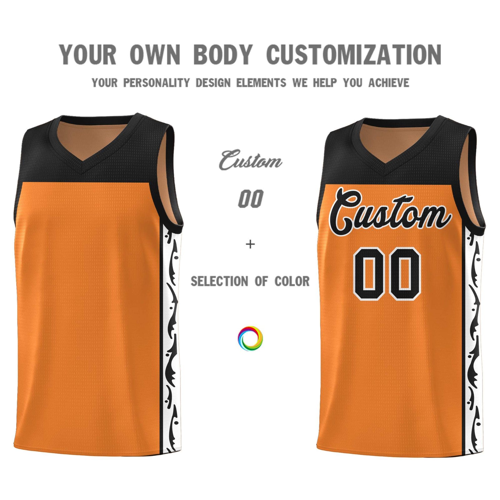 Custom Gold Orange Side Pattern Sports Uniform Basketball Jersey