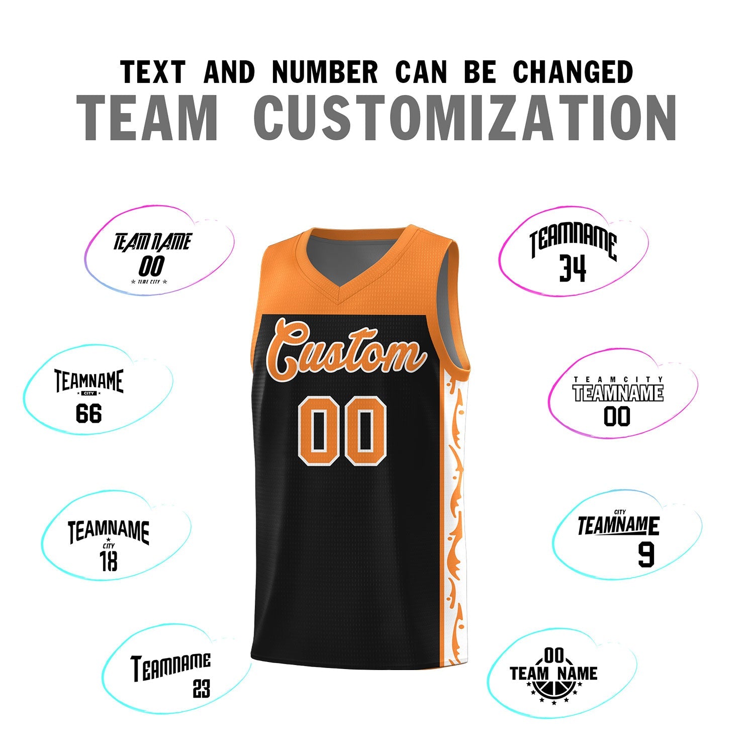 Custom Black Side Pattern Sports Uniform Basketball Jersey