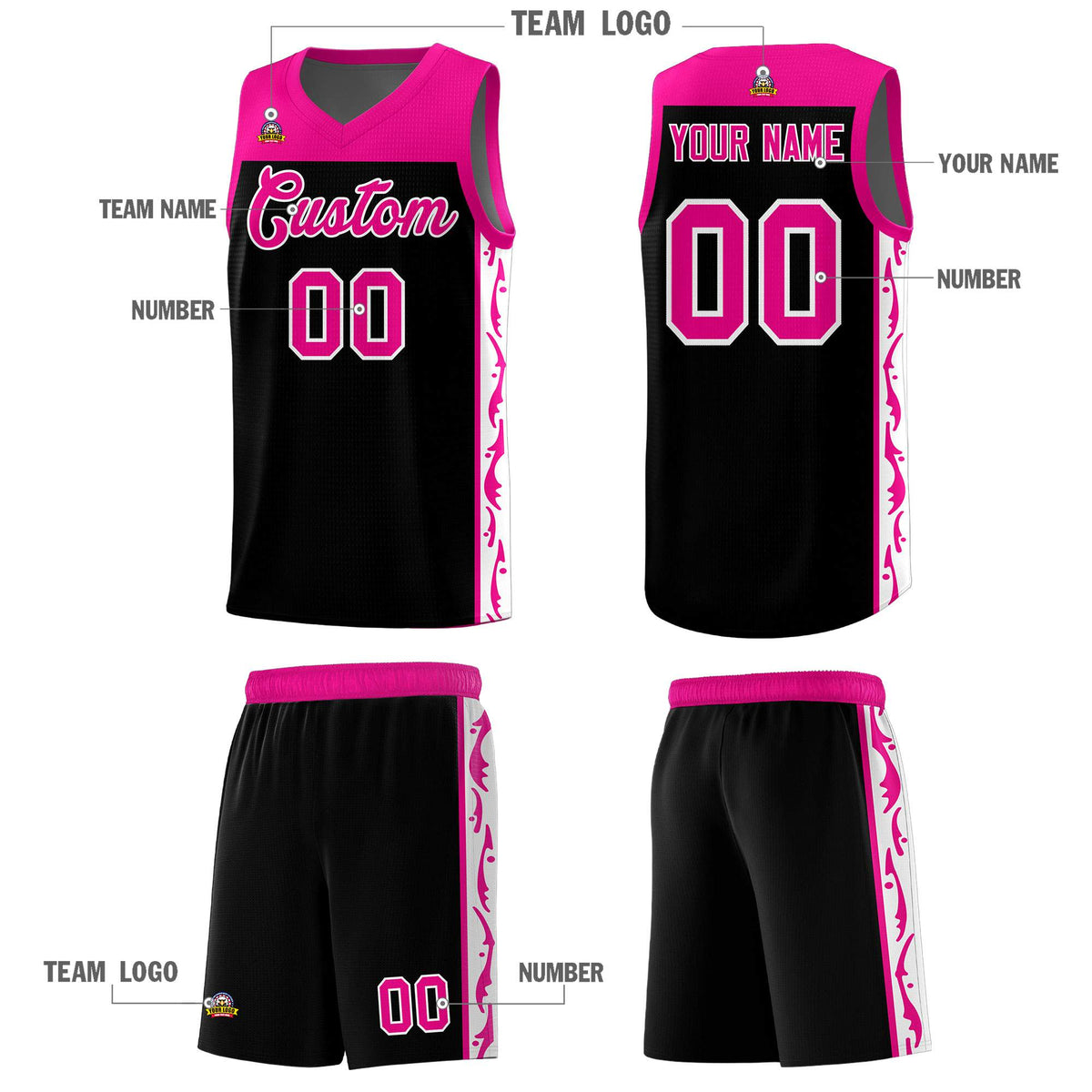 Custom Black Side Pattern Sports Uniform Basketball Jersey