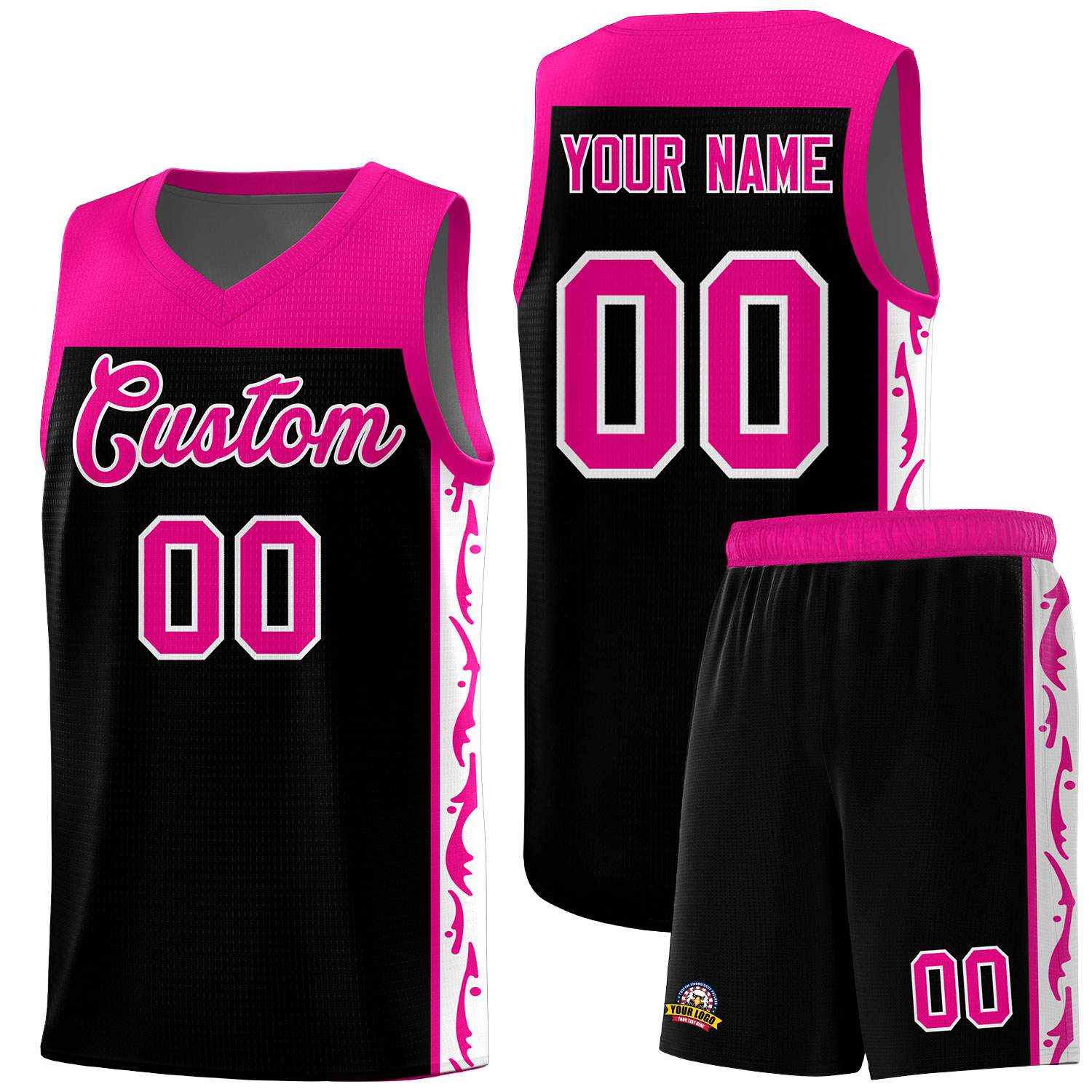 Custom Black Side Pattern Sports Uniform Basketball Jersey