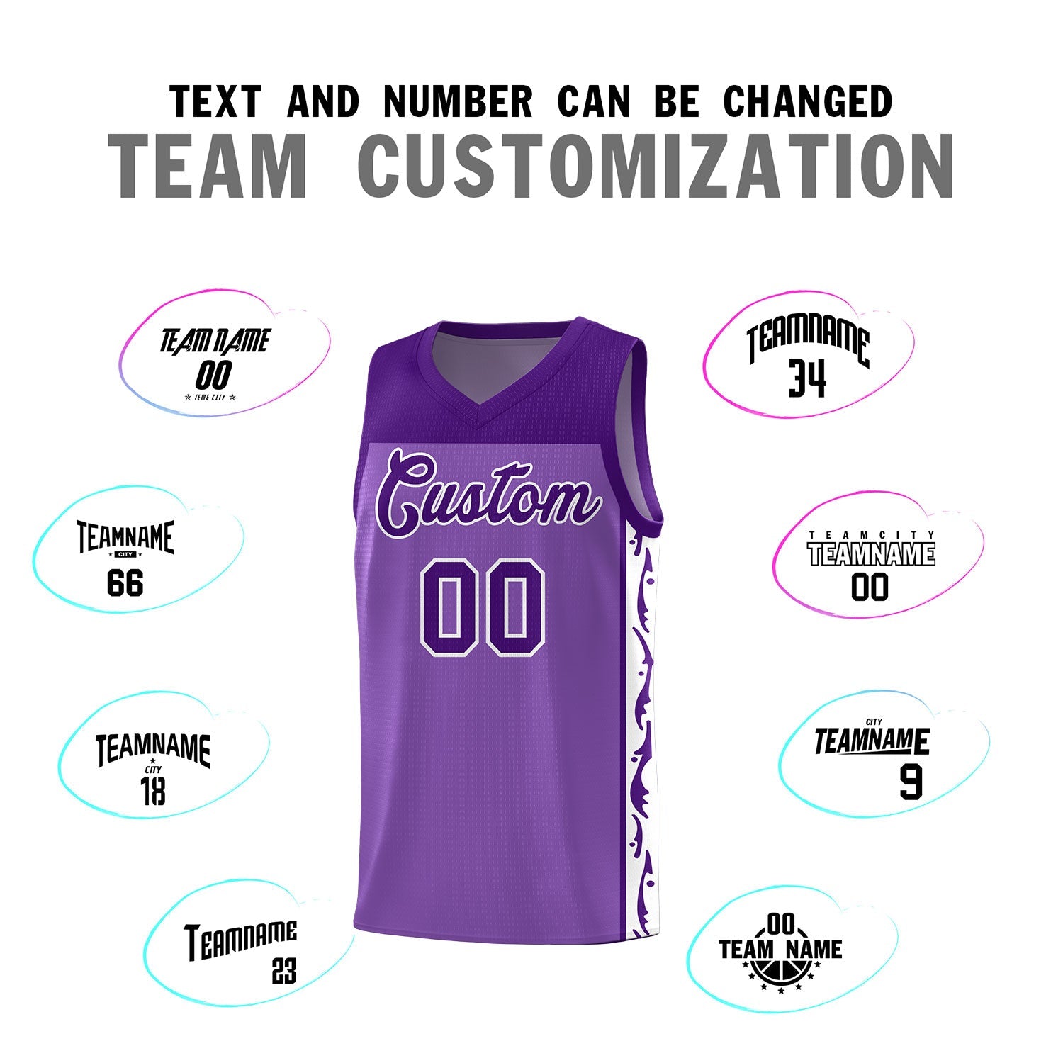 Custom Purple Side Pattern Sports Uniform Basketball Jersey