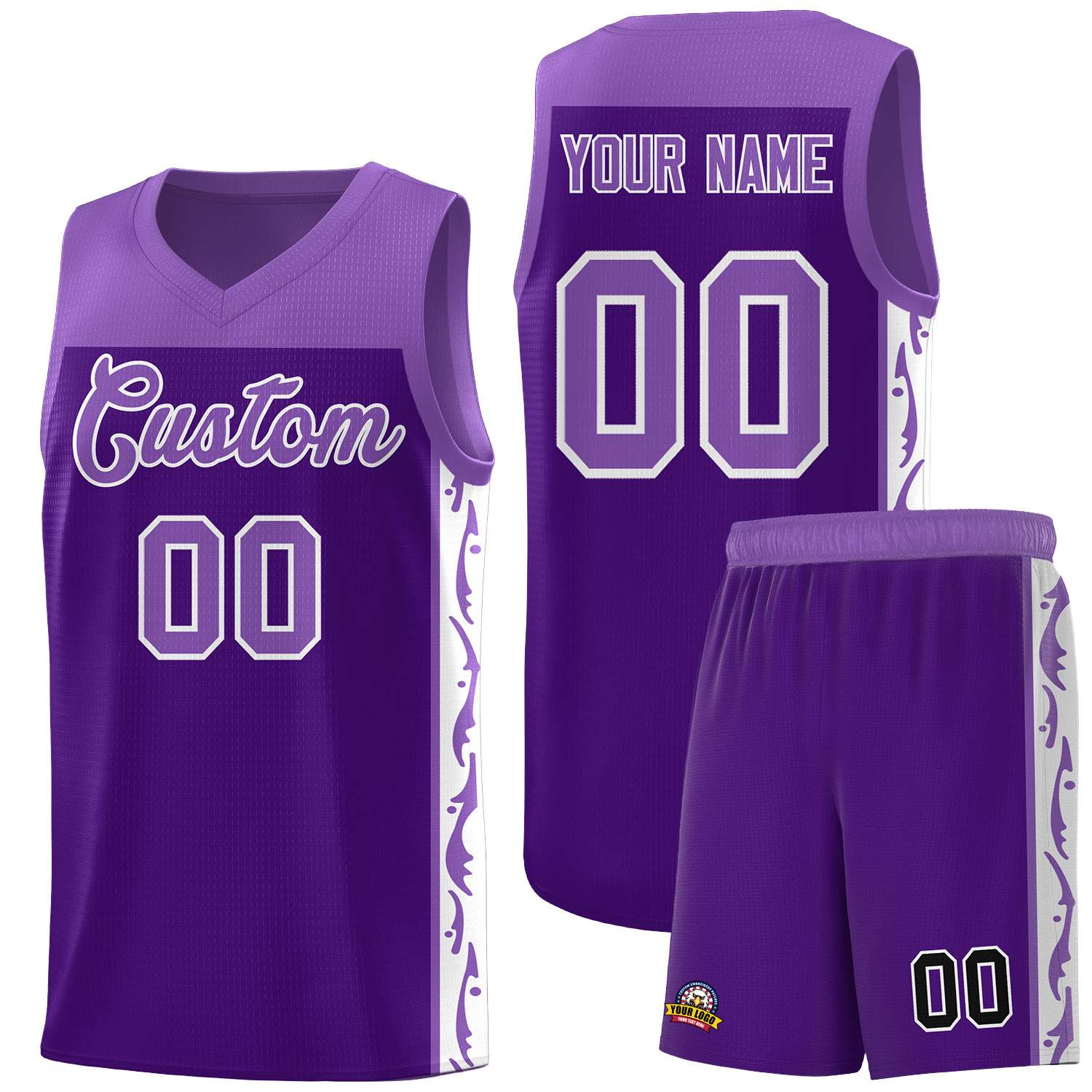 Custom Purple Side Pattern Sports Uniform Basketball Jersey