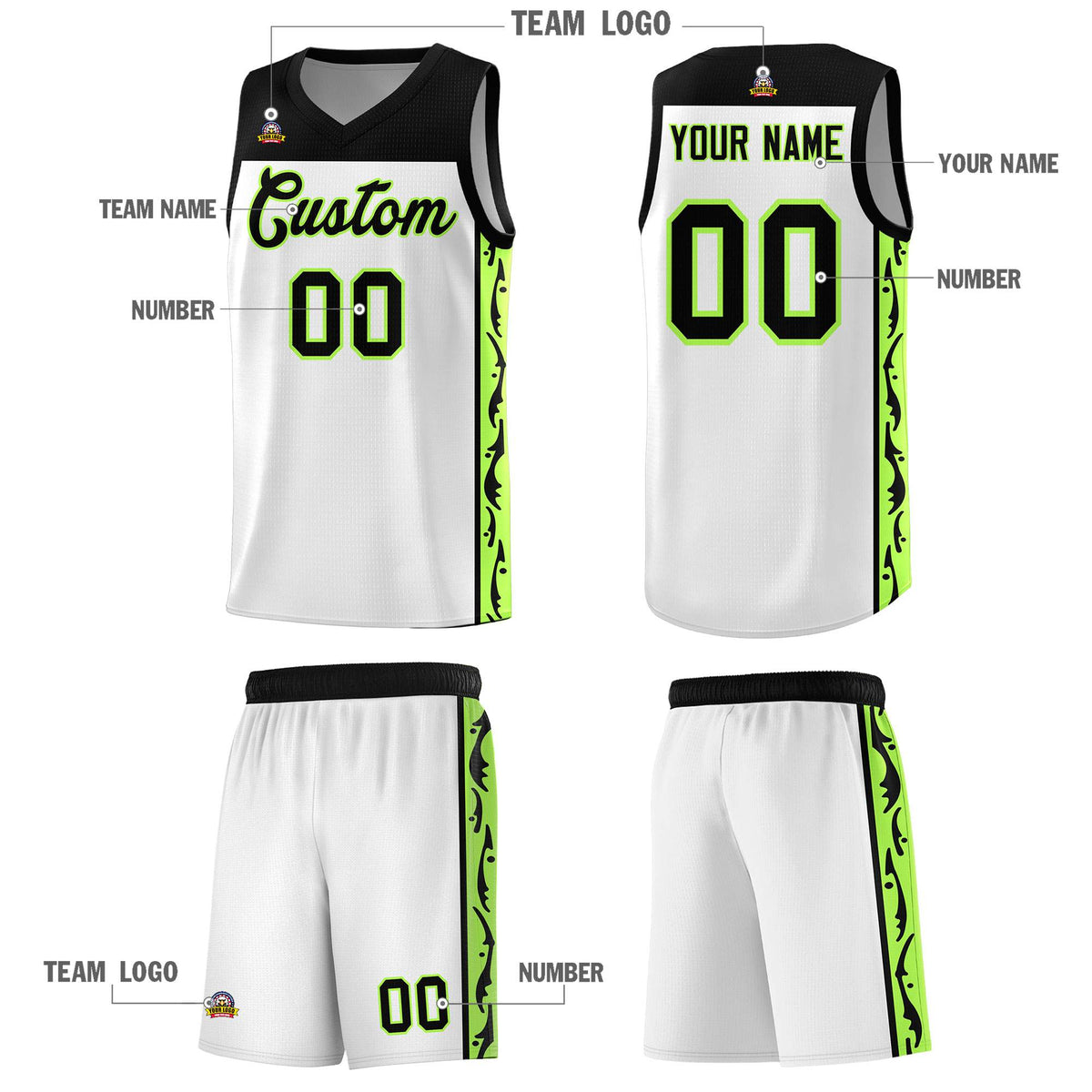 Custom White Side Pattern Sports Uniform Basketball Jersey