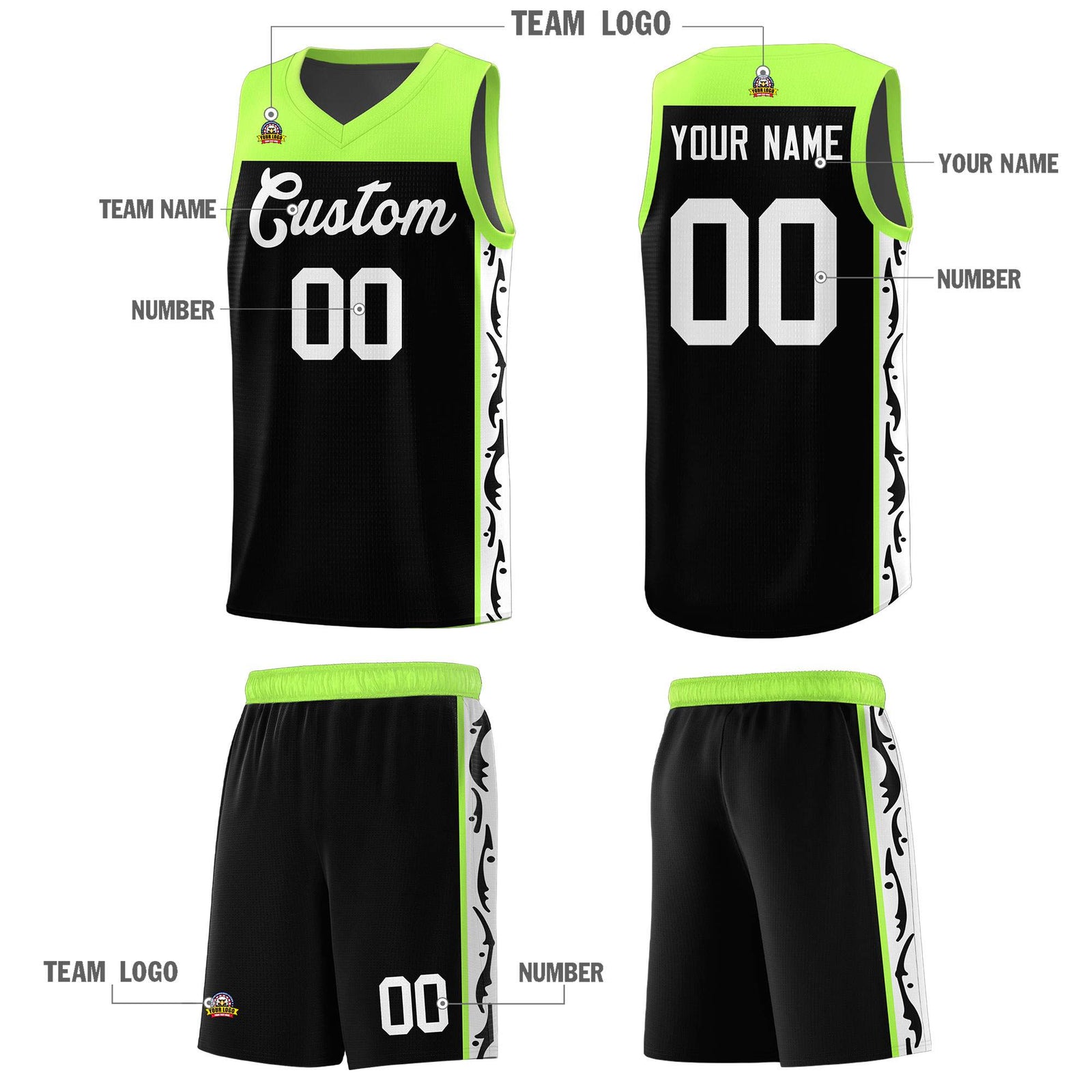 Custom Black Side Pattern Sports Uniform Basketball Jersey