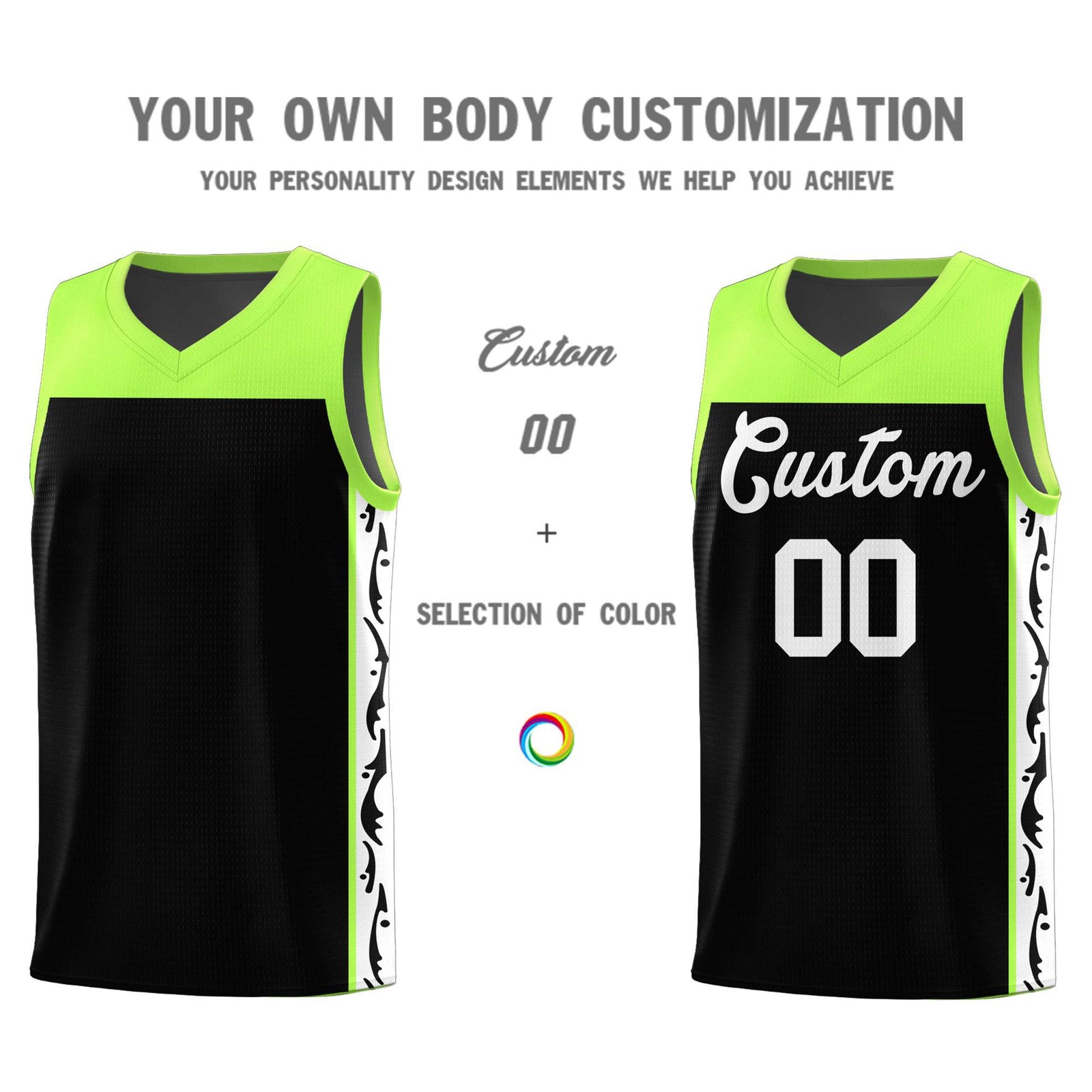 Custom Black Side Pattern Sports Uniform Basketball Jersey