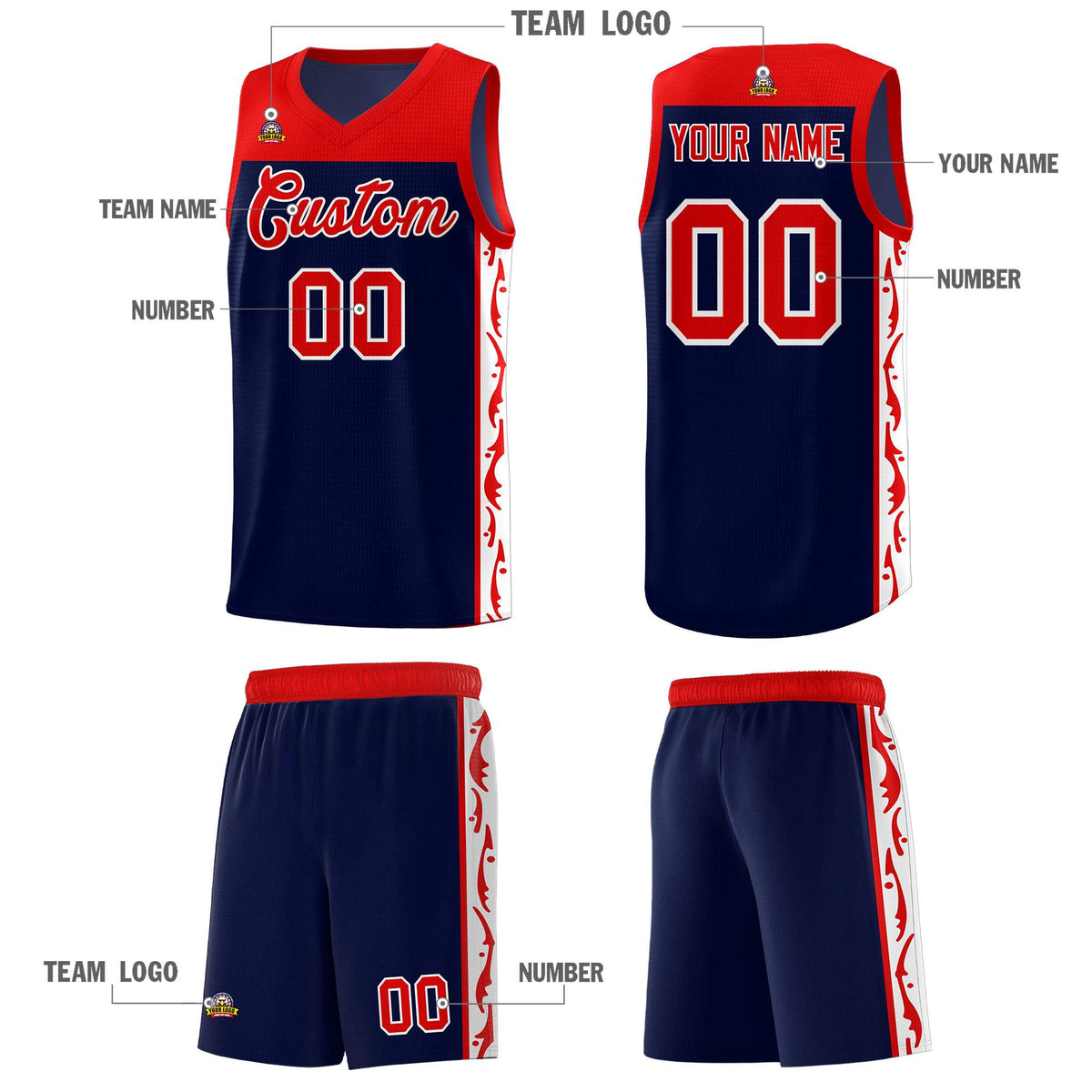 Custom Navy Side Pattern Sports Uniform Basketball Jersey