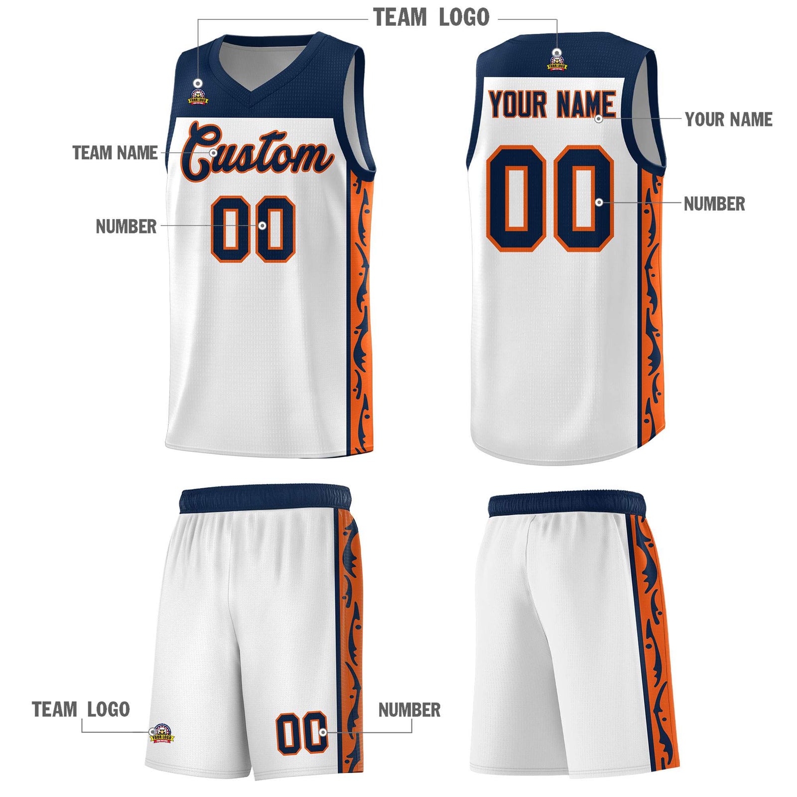 Custom White Side Pattern Sports Uniform Basketball Jersey