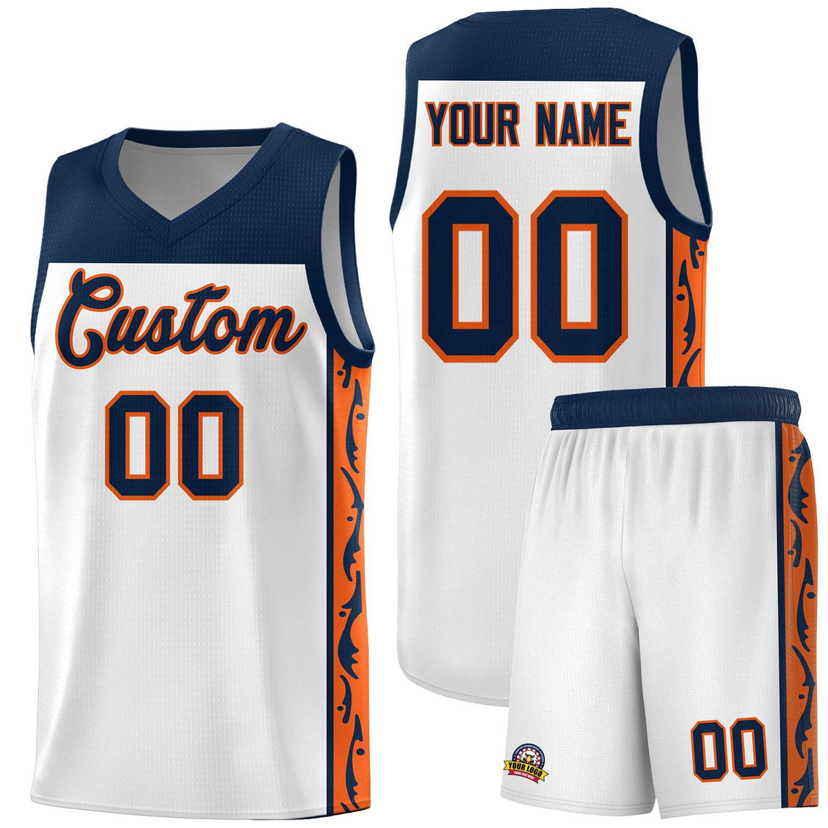 Custom White Side Pattern Sports Uniform Basketball Jersey
