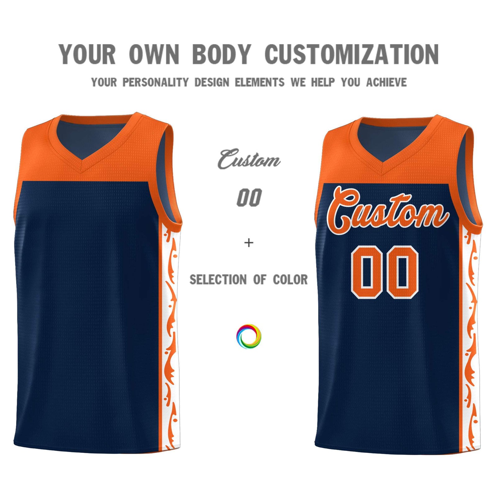 Custom Navy Side Pattern Sports Uniform Basketball Jersey