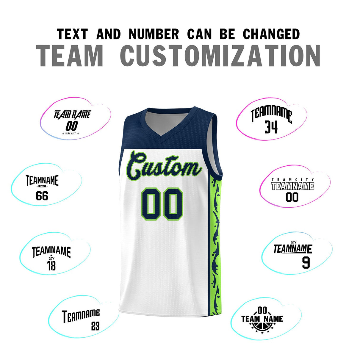 Custom White Side Pattern Sports Uniform Basketball Jersey