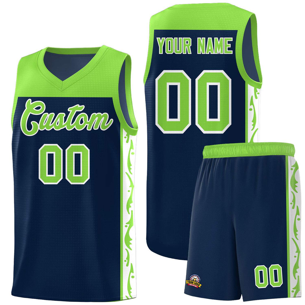 Custom Navy Side Pattern Sports Uniform Basketball Jersey