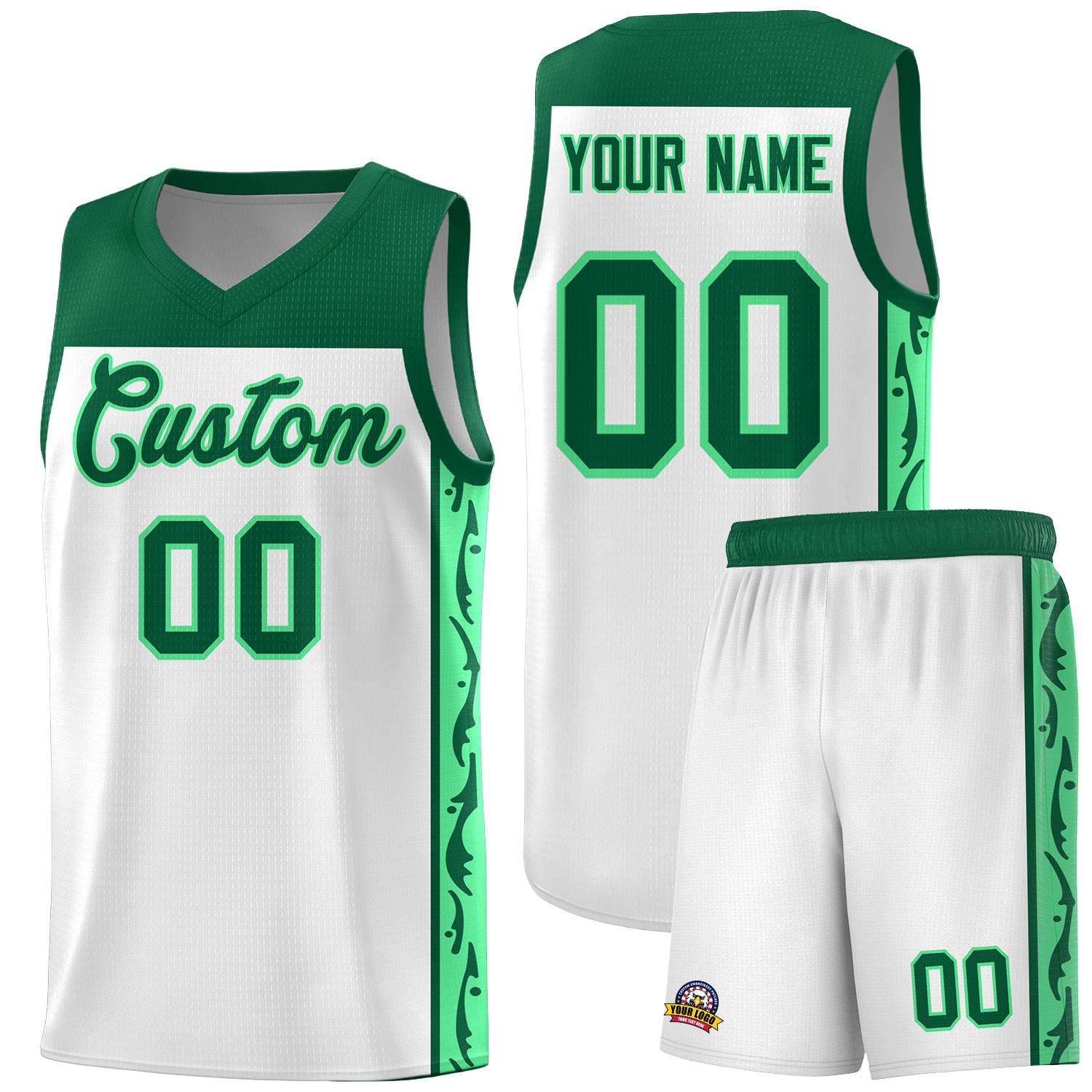 Custom White Side Pattern Sports Uniform Basketball Jersey