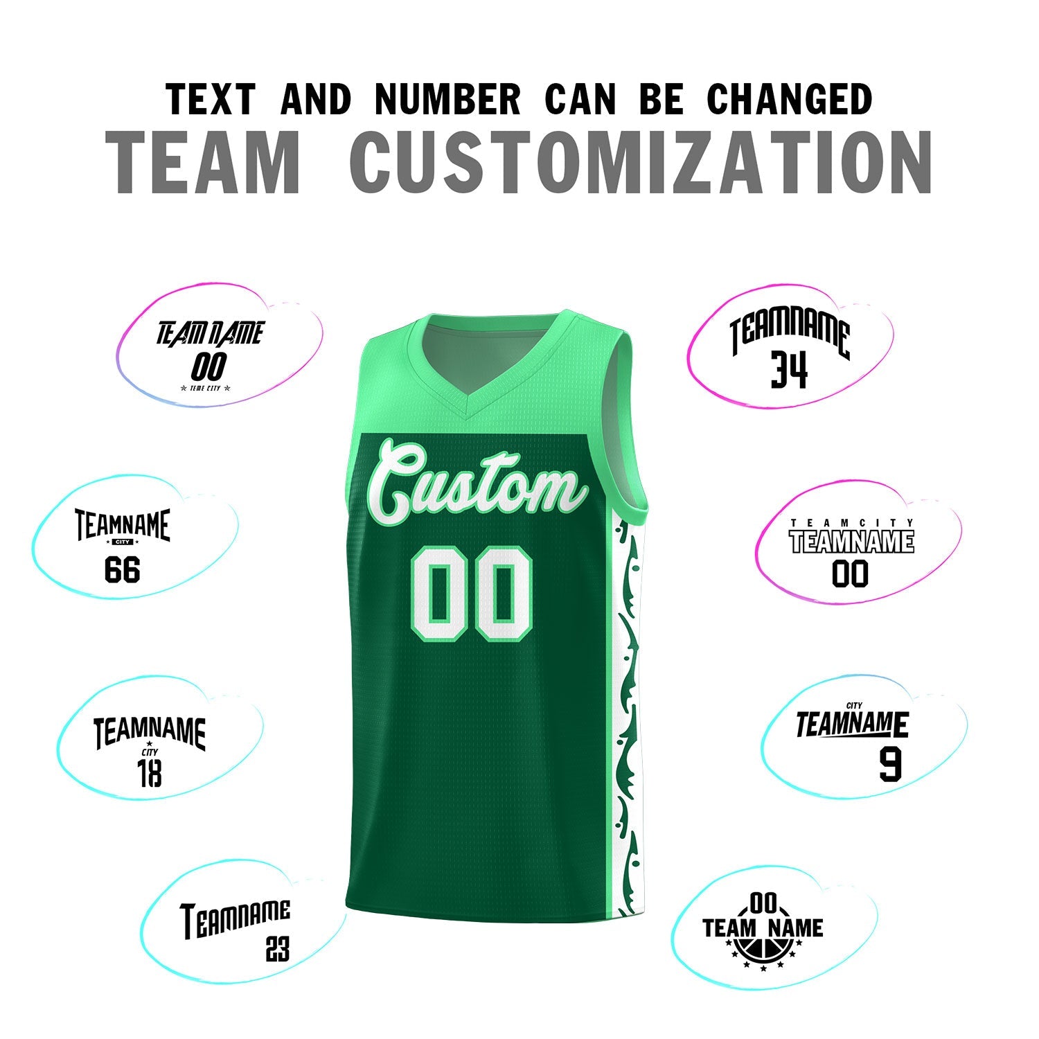Custom Kelly Green Side Pattern Sports Uniform Basketball Jersey