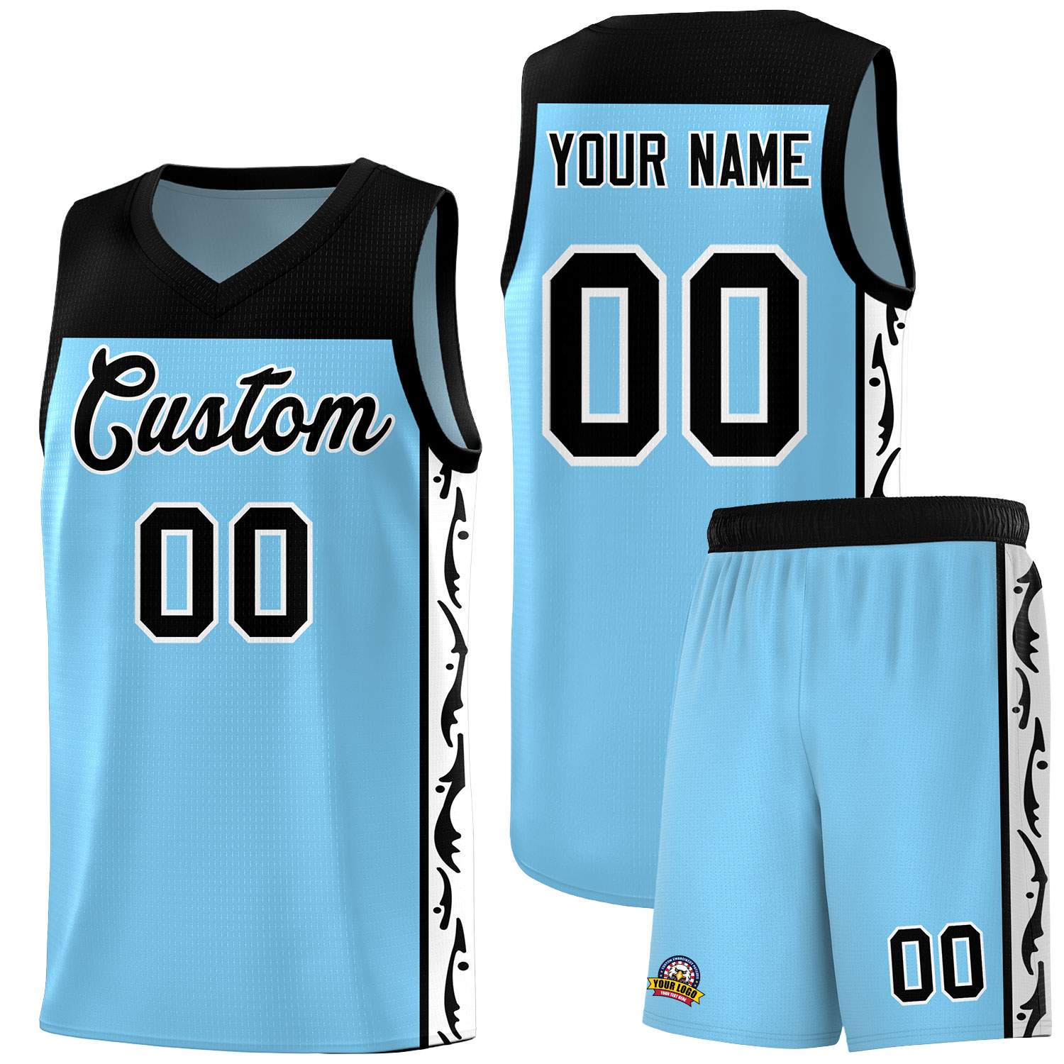 Custom Light Blue Side Pattern Sports Uniform Basketball Jersey