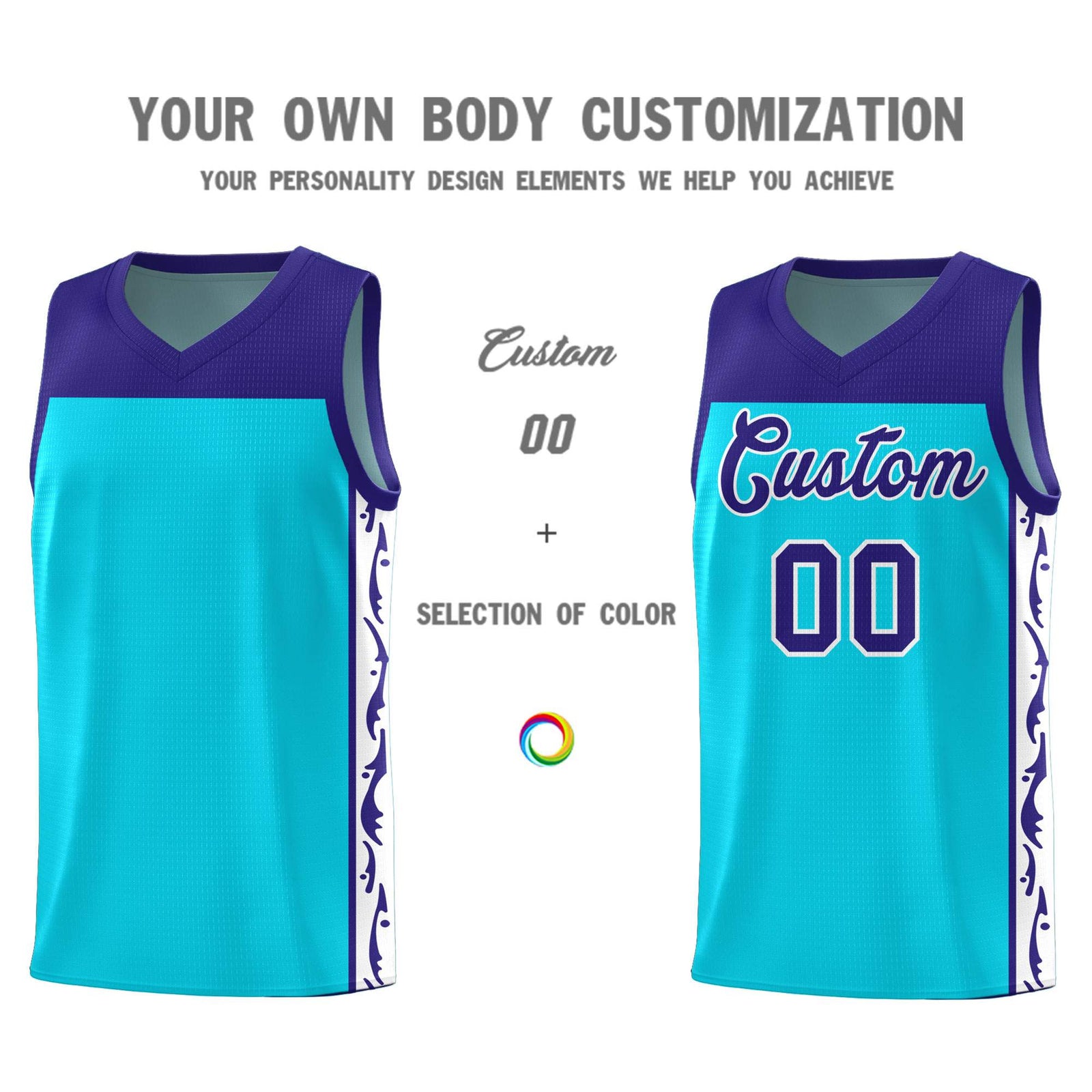 Custom Sky Blue Side Pattern Sports Uniform Basketball Jersey