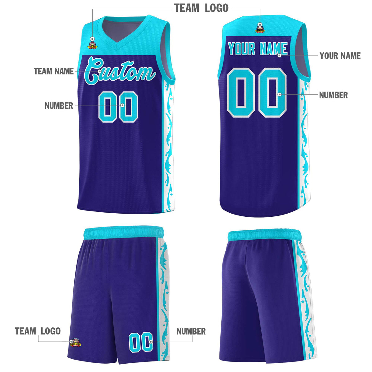 Custom Royal Side Pattern Sports Uniform Basketball Jersey