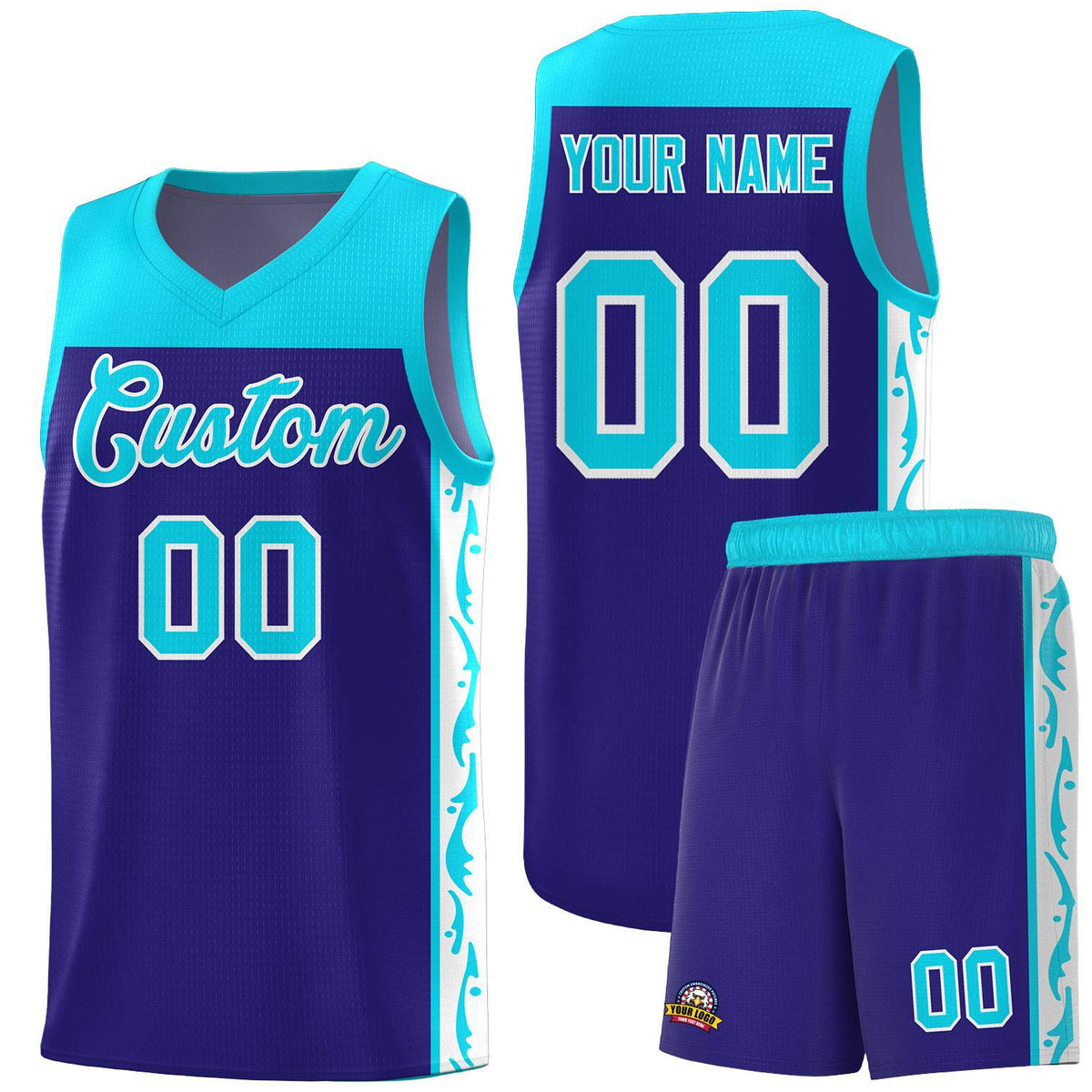 Custom Royal Side Pattern Sports Uniform Basketball Jersey