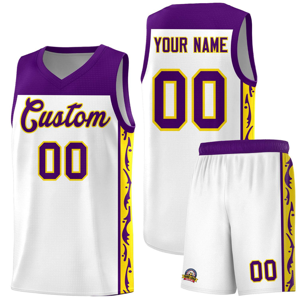 Custom White Side Pattern Sports Uniform Basketball Jersey
