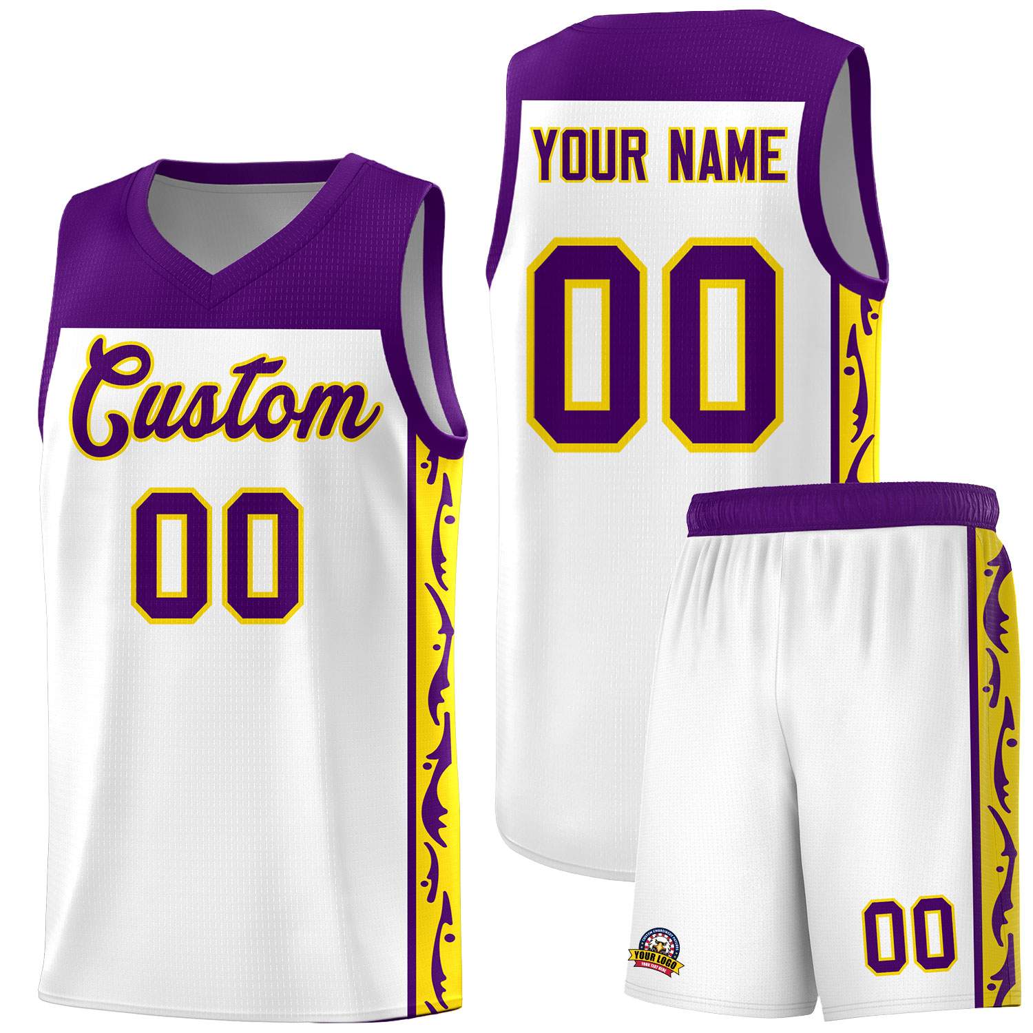 Custom White Side Pattern Sports Uniform Basketball Jersey