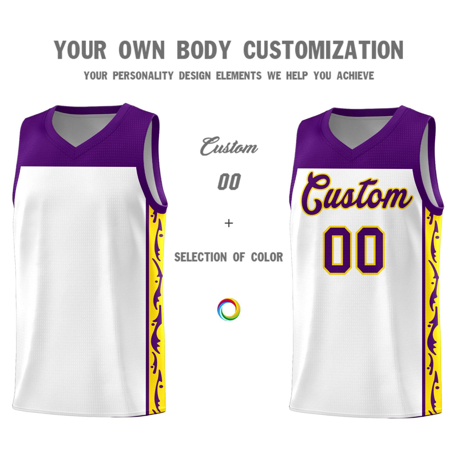 Custom White Side Pattern Sports Uniform Basketball Jersey