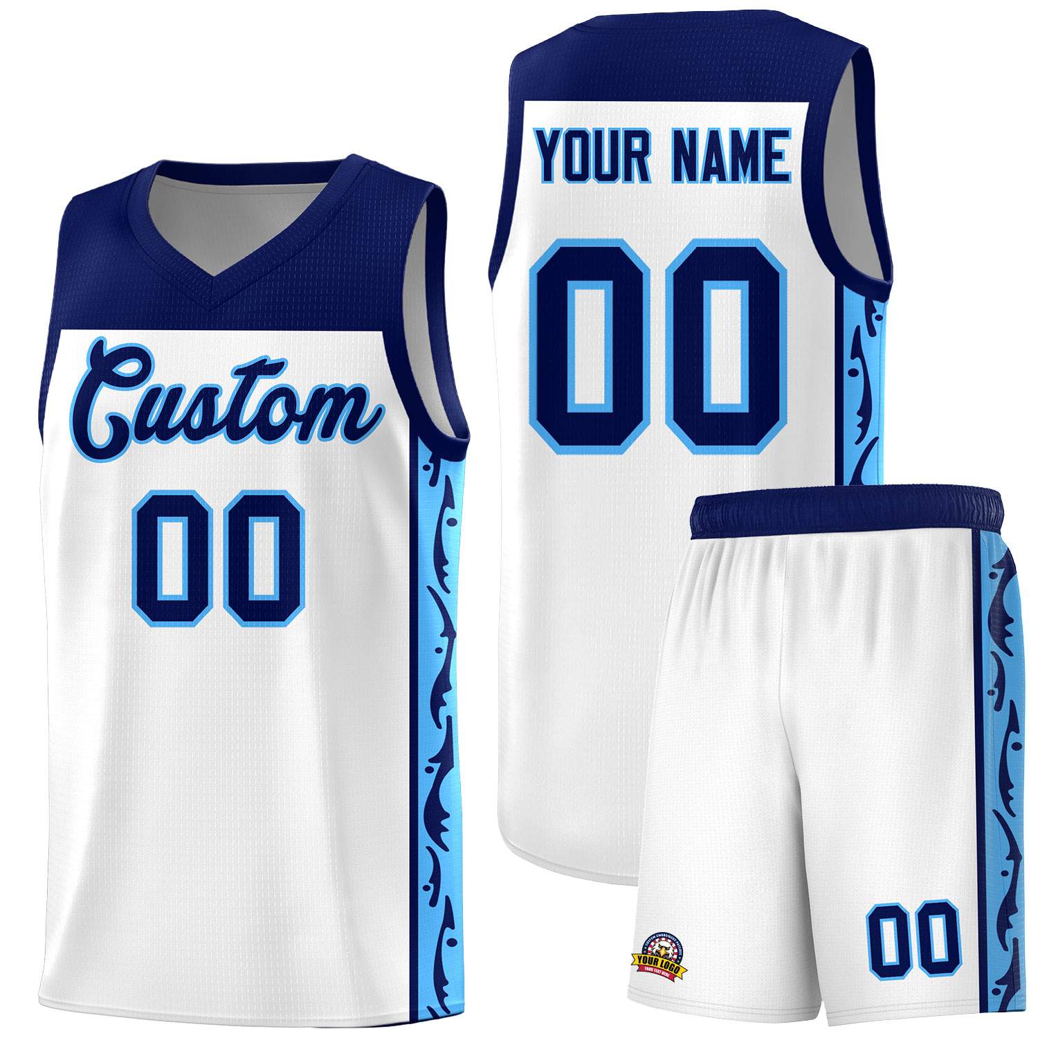 Custom White Side Pattern Sports Uniform Basketball Jersey