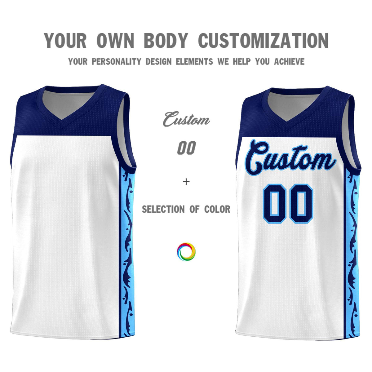 Custom White Side Pattern Sports Uniform Basketball Jersey